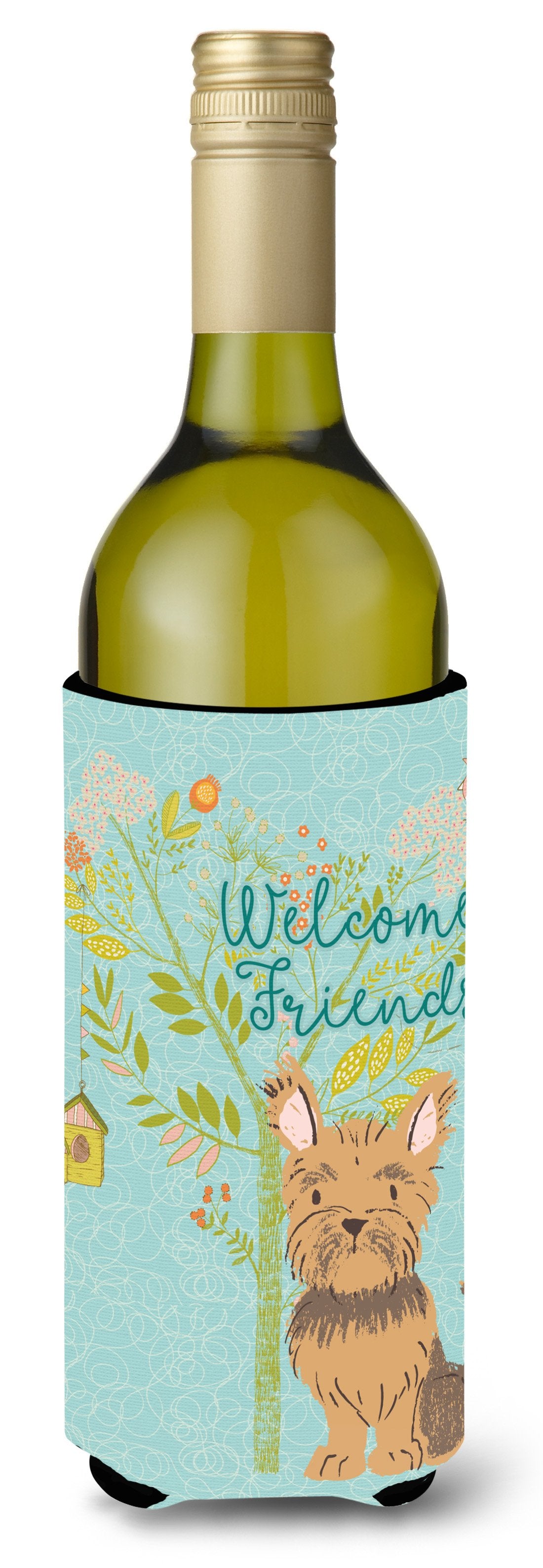 Welcome Friends Yorkie Wine Bottle Beverge Insulator Hugger BB7641LITERK by Caroline's Treasures