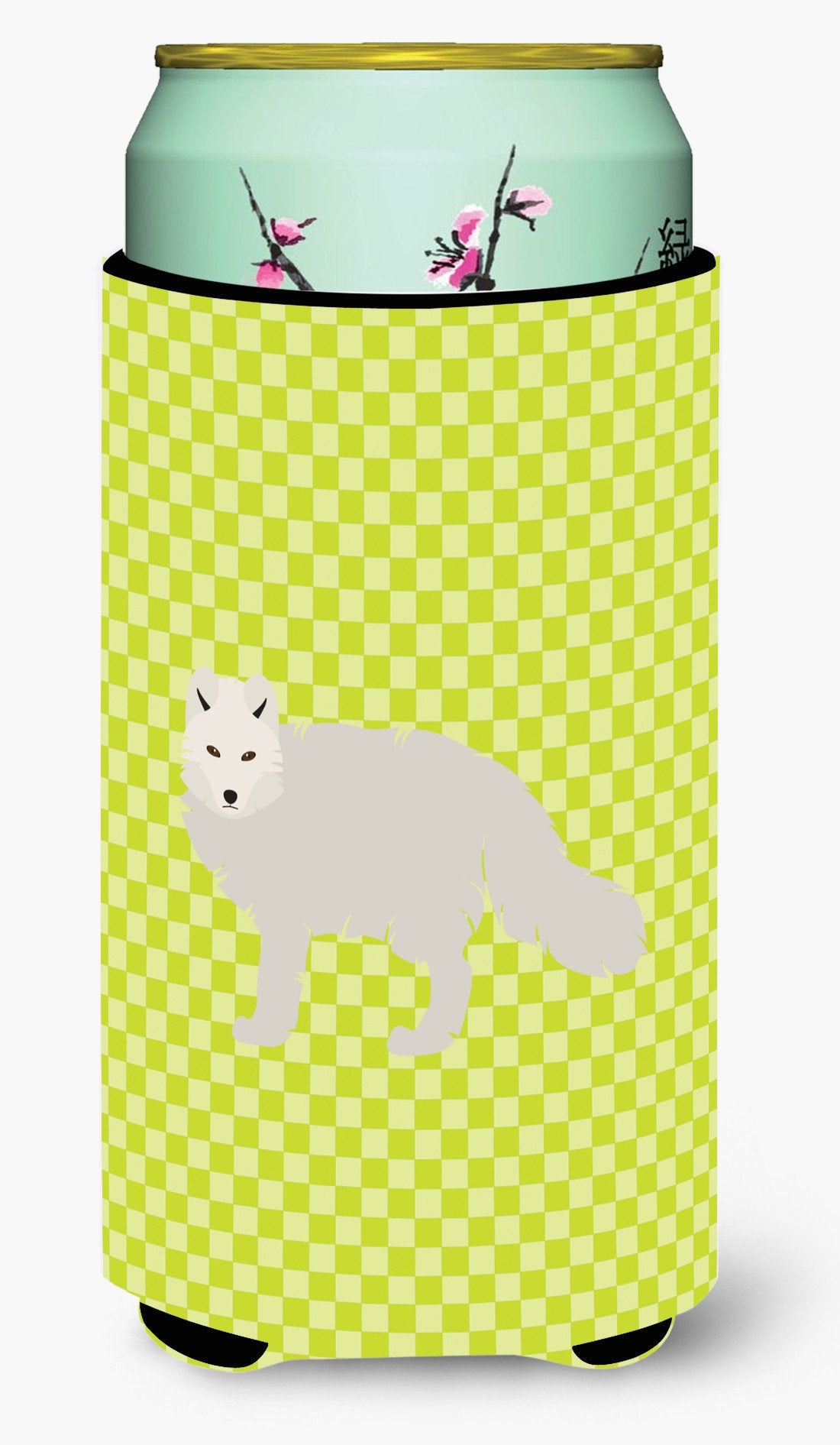 White Arctic Fox Green Tall Boy Beverage Insulator Hugger BB7703TBC by Caroline's Treasures