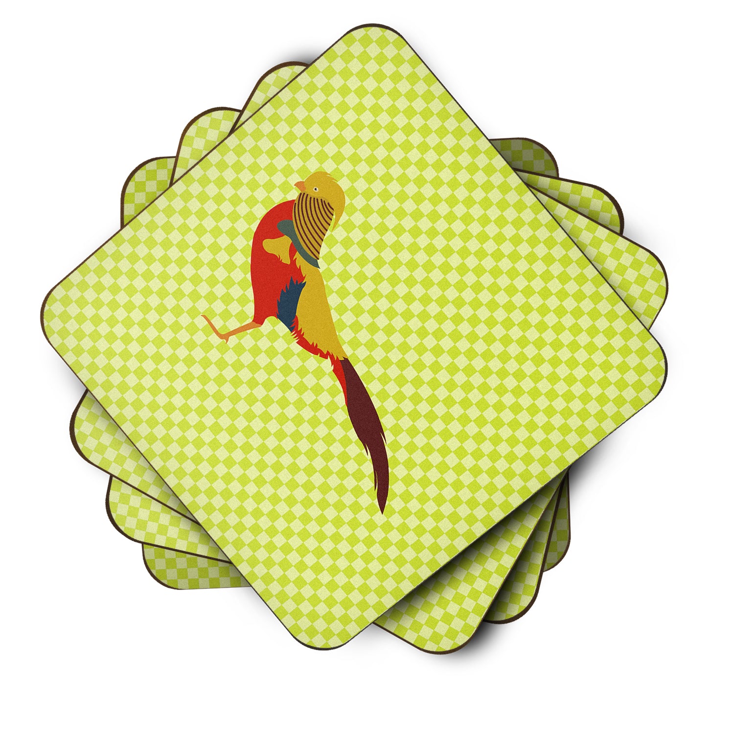 Golden or Chinese Pheasant Green Foam Coaster Set of 4 BB7754FC - the-store.com