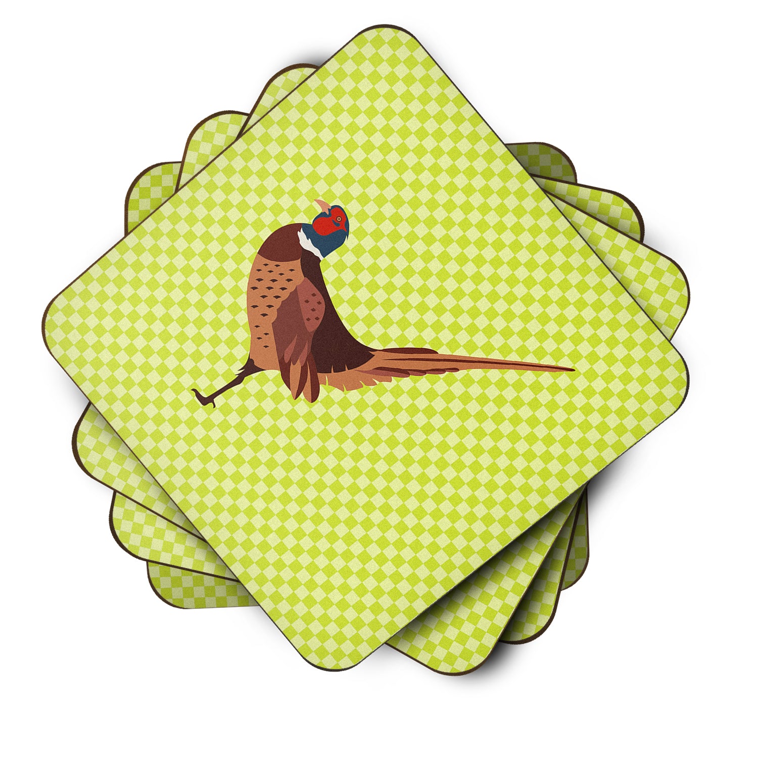 Ring-necked Common Pheasant Green Foam Coaster Set of 4 BB7756FC - the-store.com
