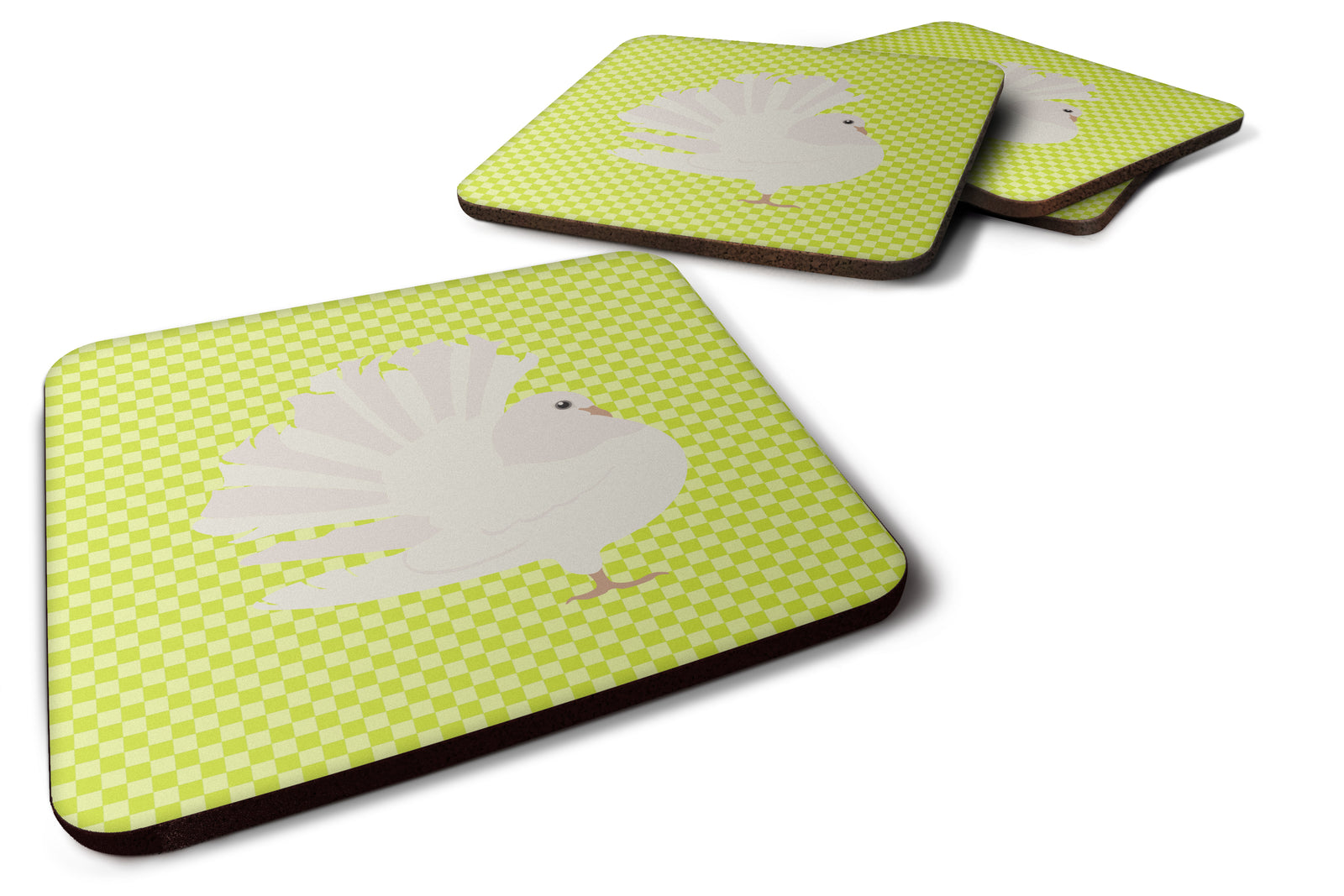 Silver Fantail Pigeon Green Foam Coaster Set of 4 BB7776FC - the-store.com