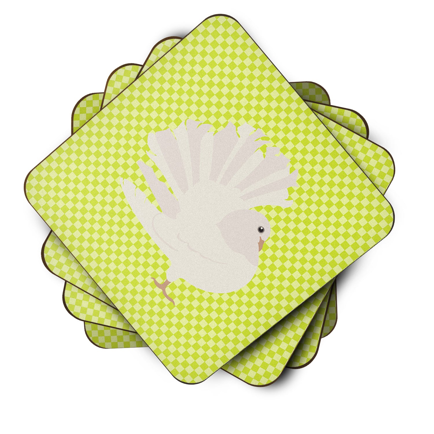 Silver Fantail Pigeon Green Foam Coaster Set of 4 BB7776FC - the-store.com