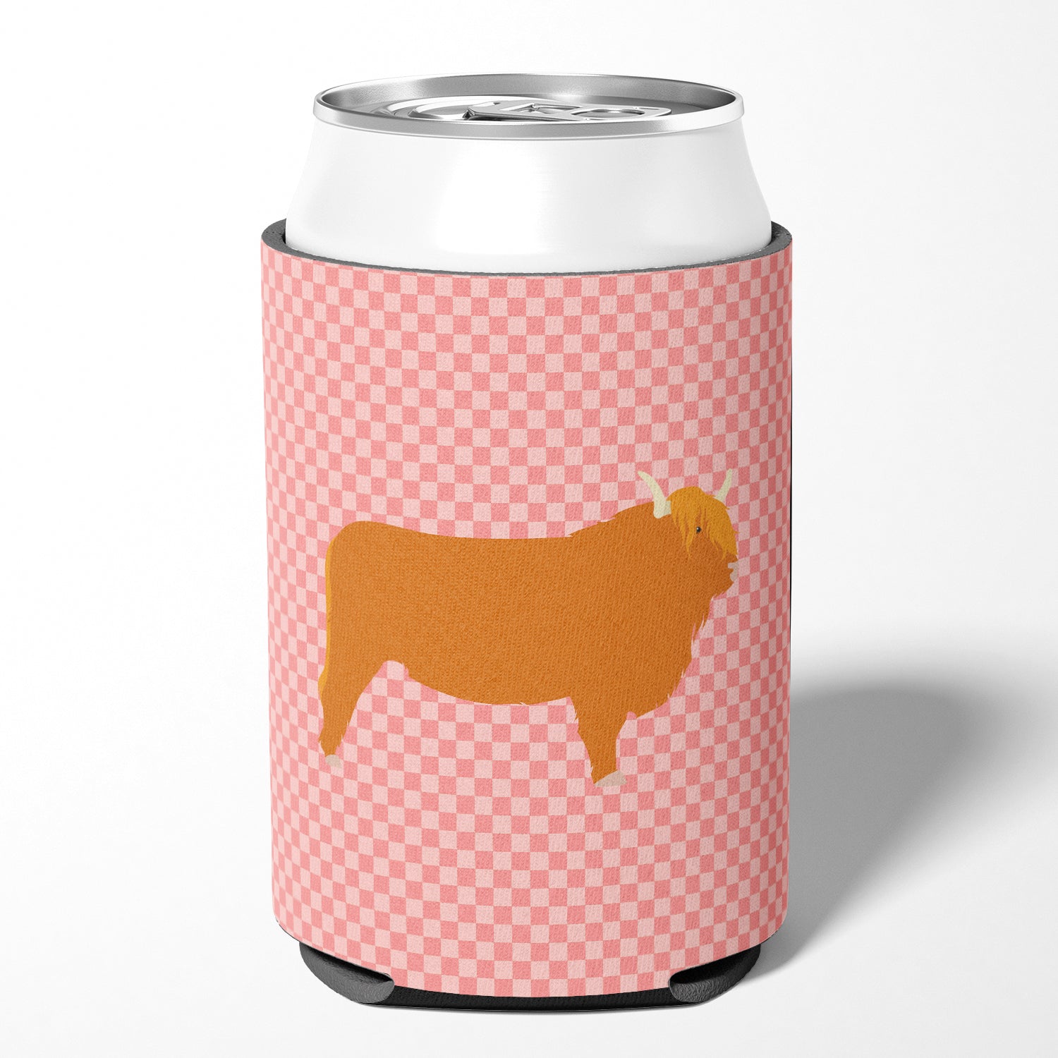 Highland Cow Pink Check Can or Bottle Hugger BB7820CC