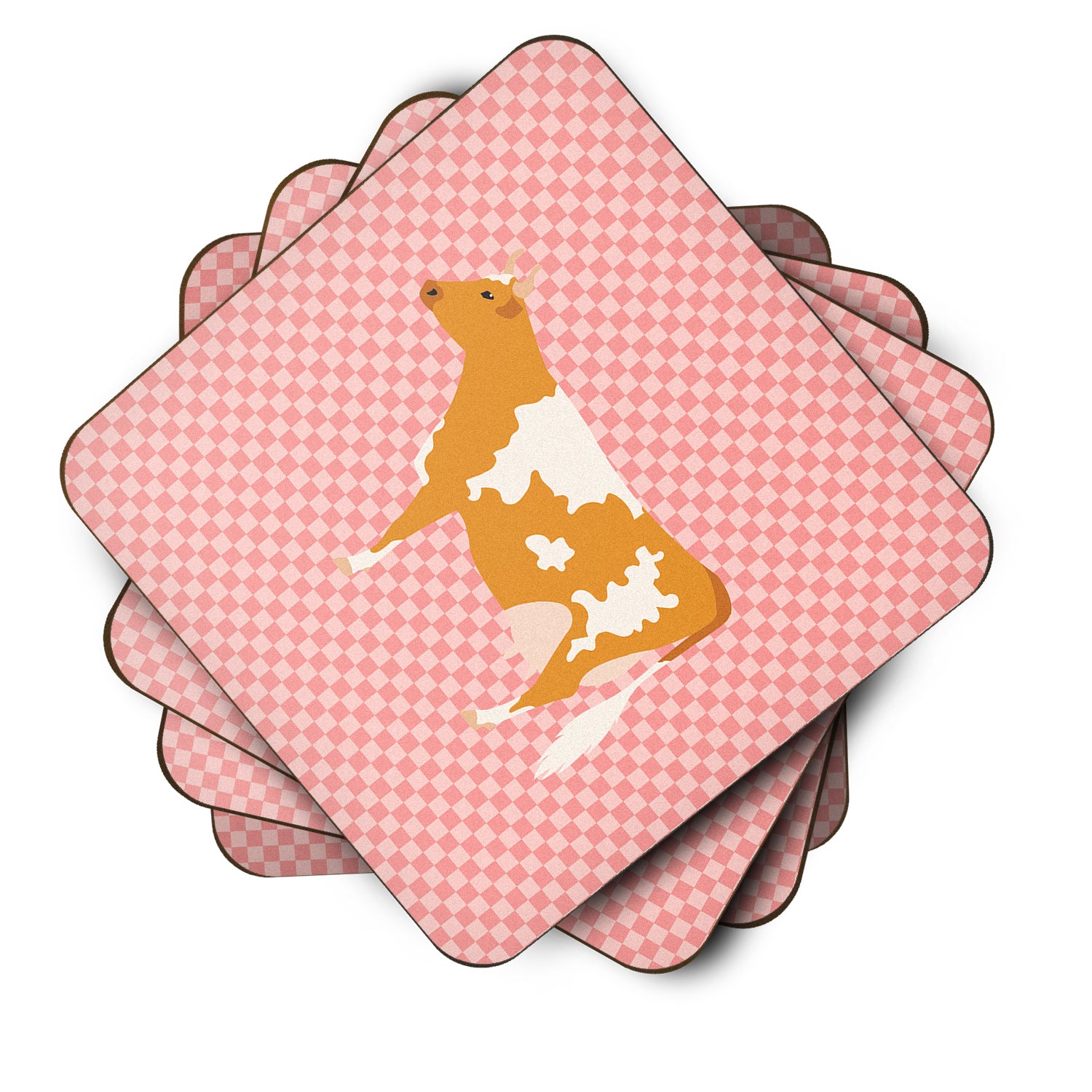Guernsey Cow Pink Check Foam Coaster Set of 4 BB7821FC - the-store.com