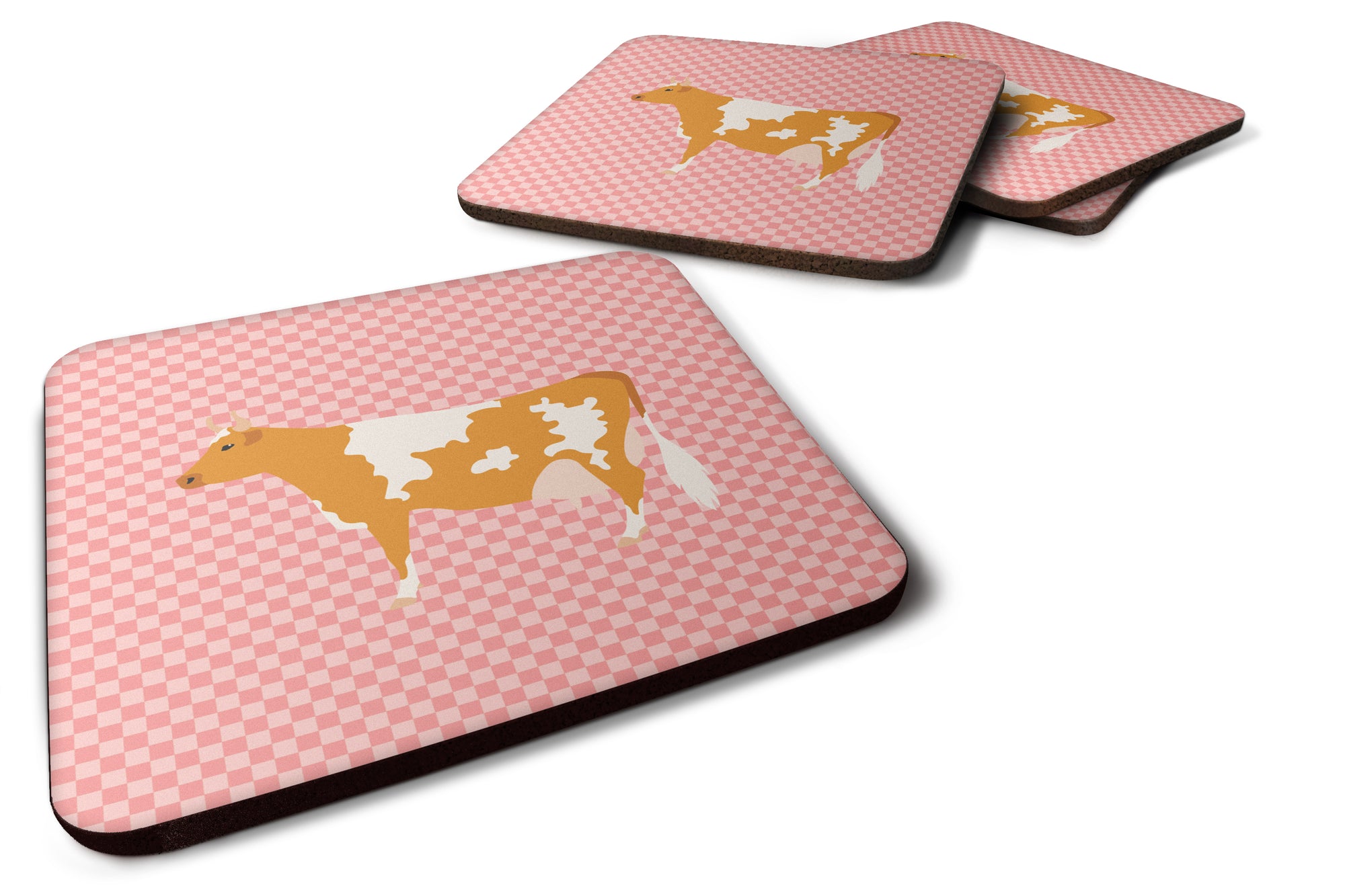 Guernsey Cow Pink Check Foam Coaster Set of 4 BB7821FC - the-store.com