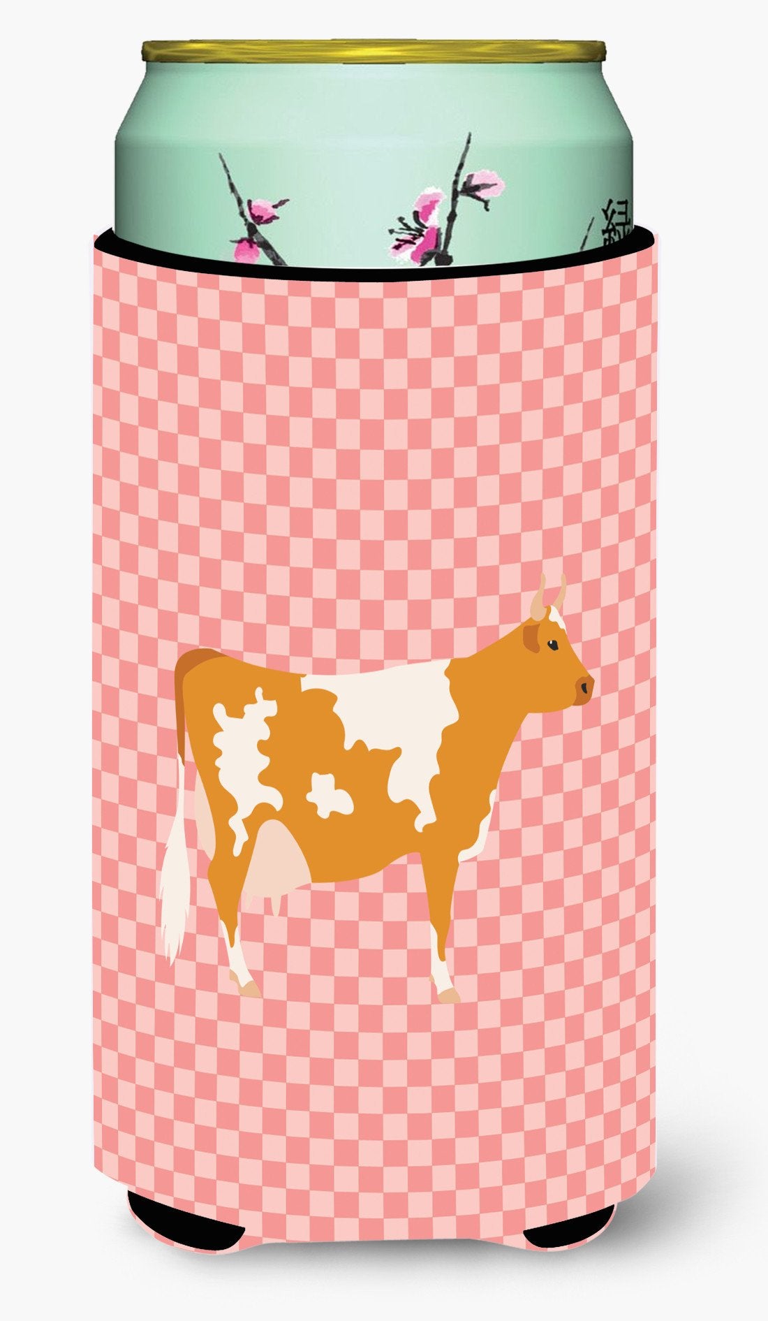 Guernsey Cow Pink Check Tall Boy Beverage Insulator Hugger BB7821TBC by Caroline's Treasures