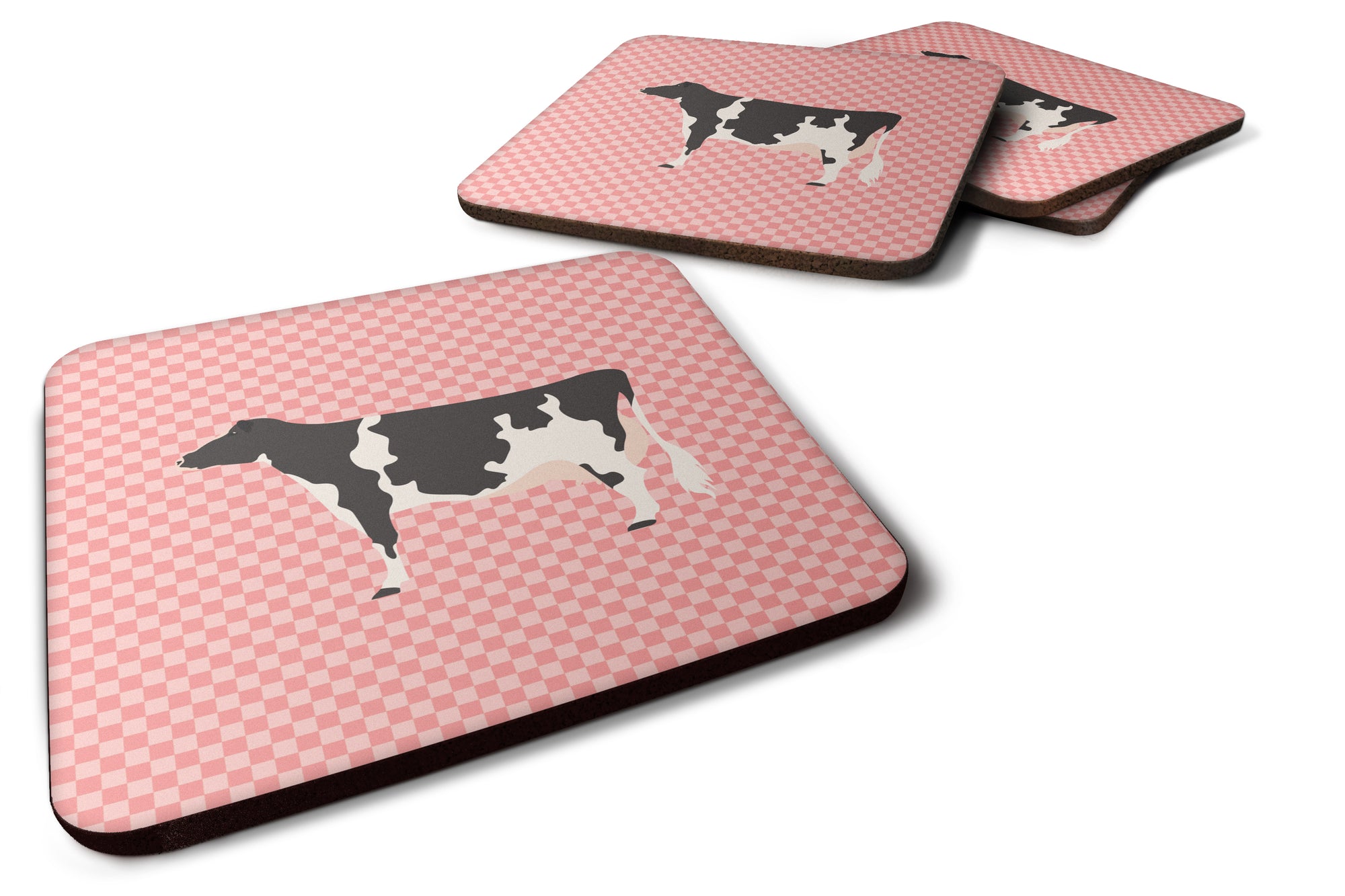 Holstein Cow Pink Check Foam Coaster Set of 4 BB7822FC - the-store.com