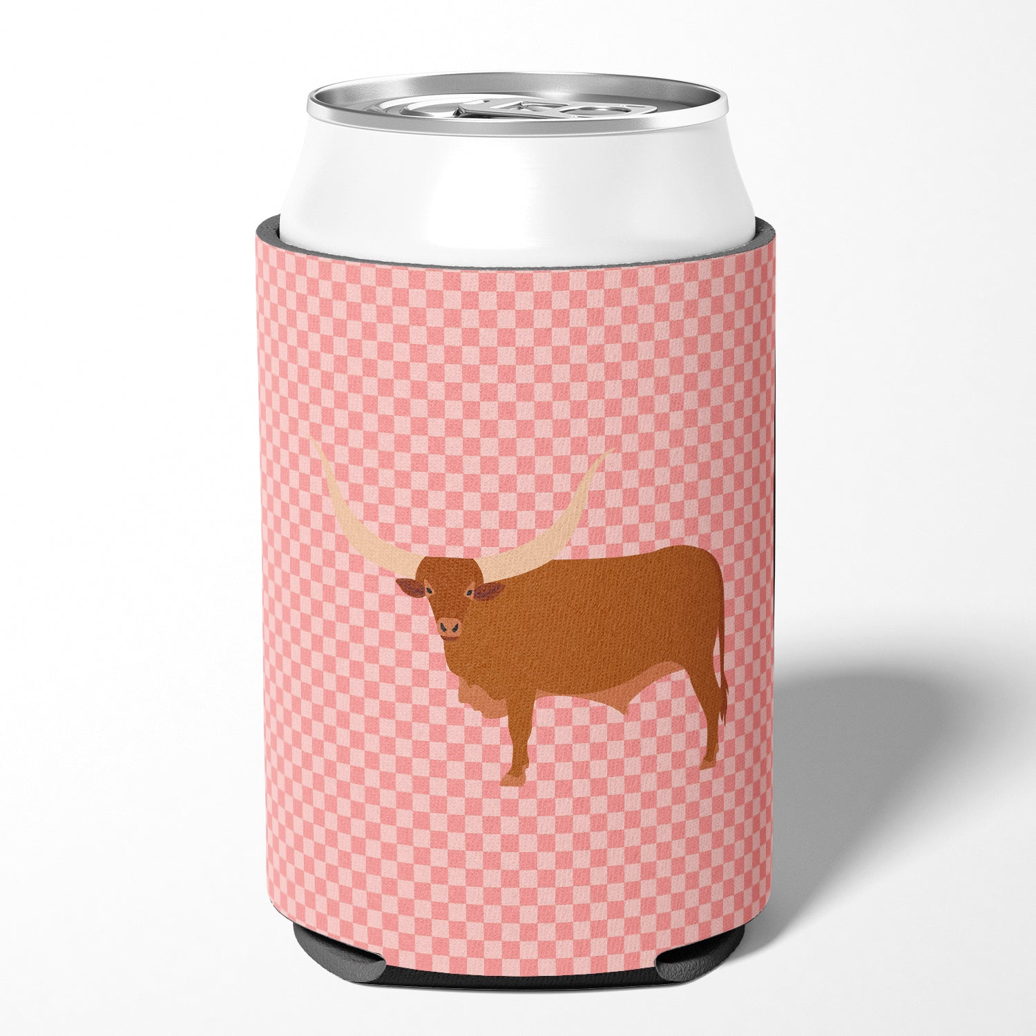 Ankole-Watusu Cow Pink Check Can or Bottle Hugger BB7823CC