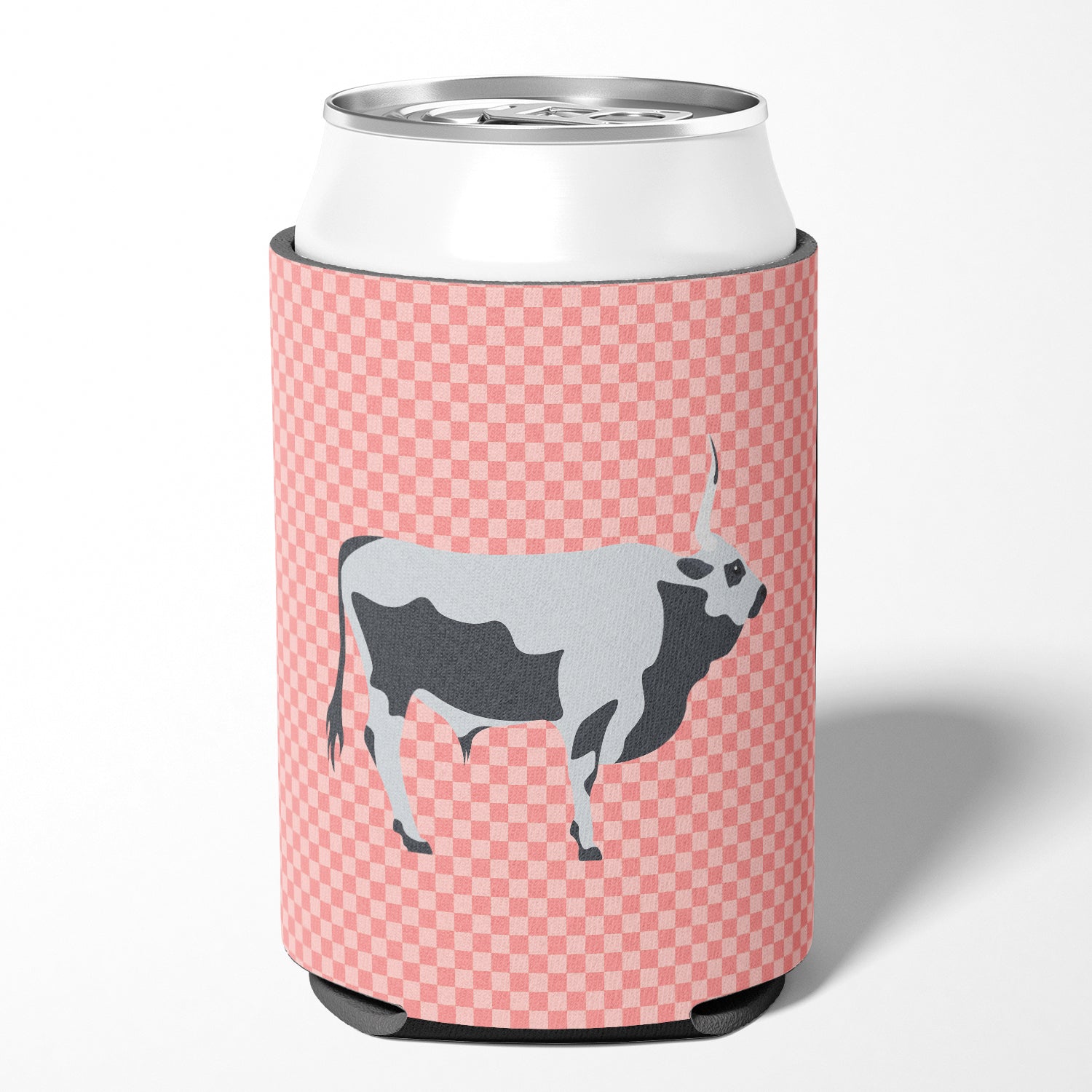 Hungarian Grey Steppe Cow Pink Check Can or Bottle Hugger BB7824CC