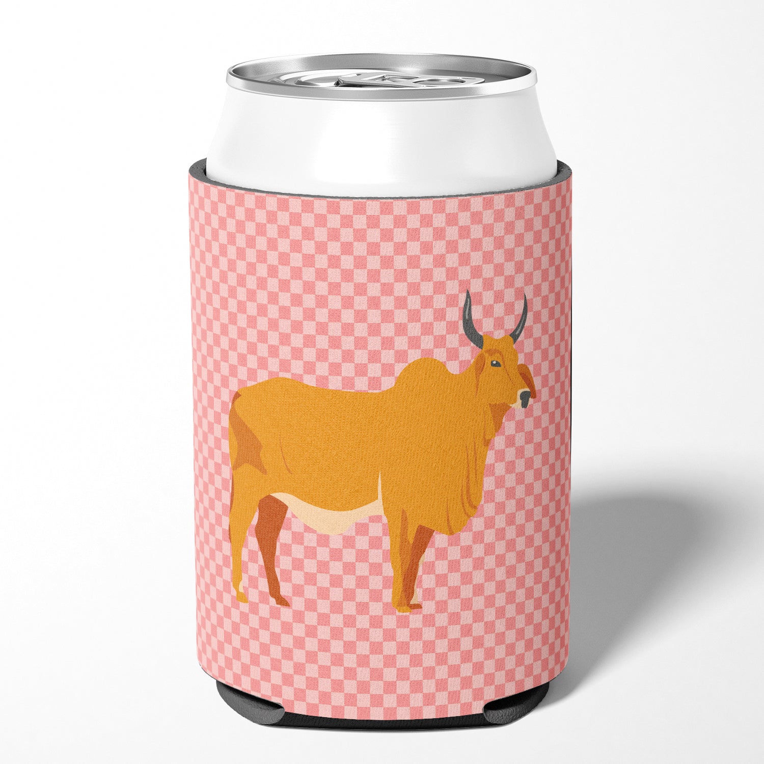 Zebu Indicine Cow Pink Check Can or Bottle Hugger BB7825CC