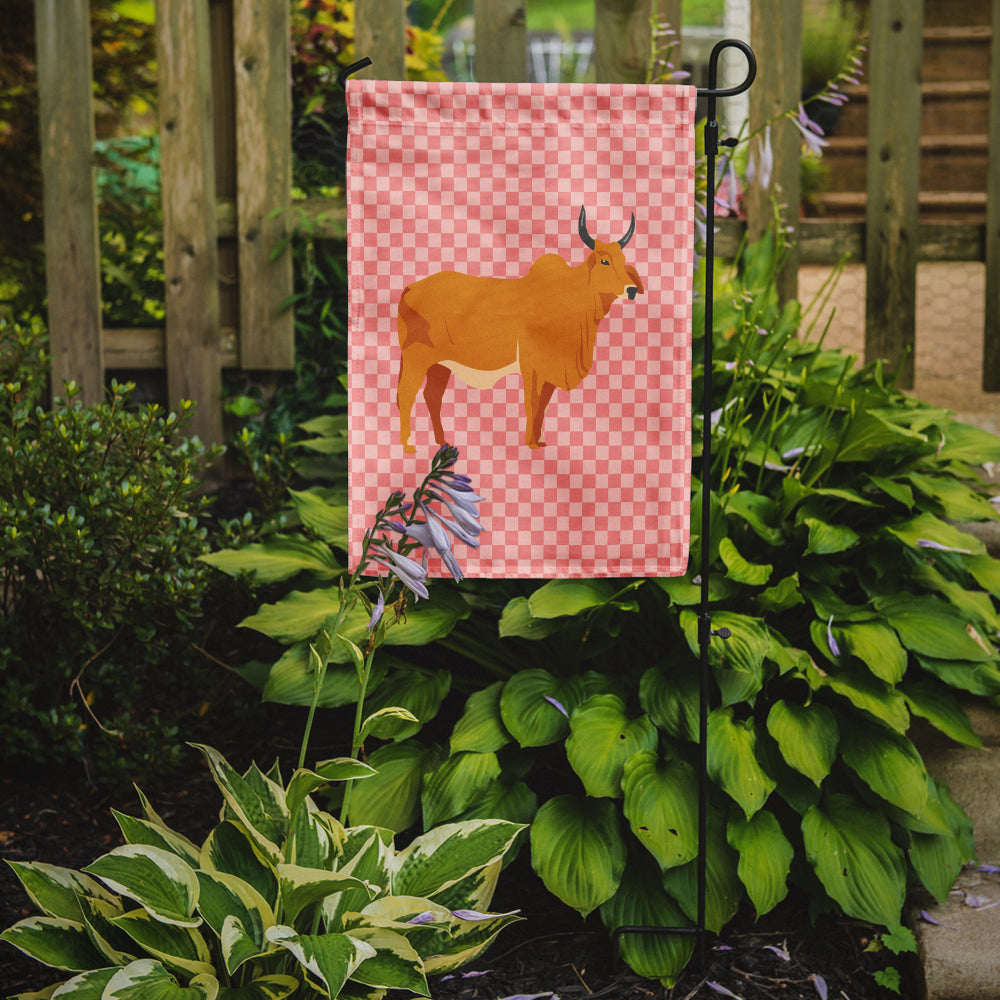 Zebu Indicine Cow Pink Check Flag Garden Size