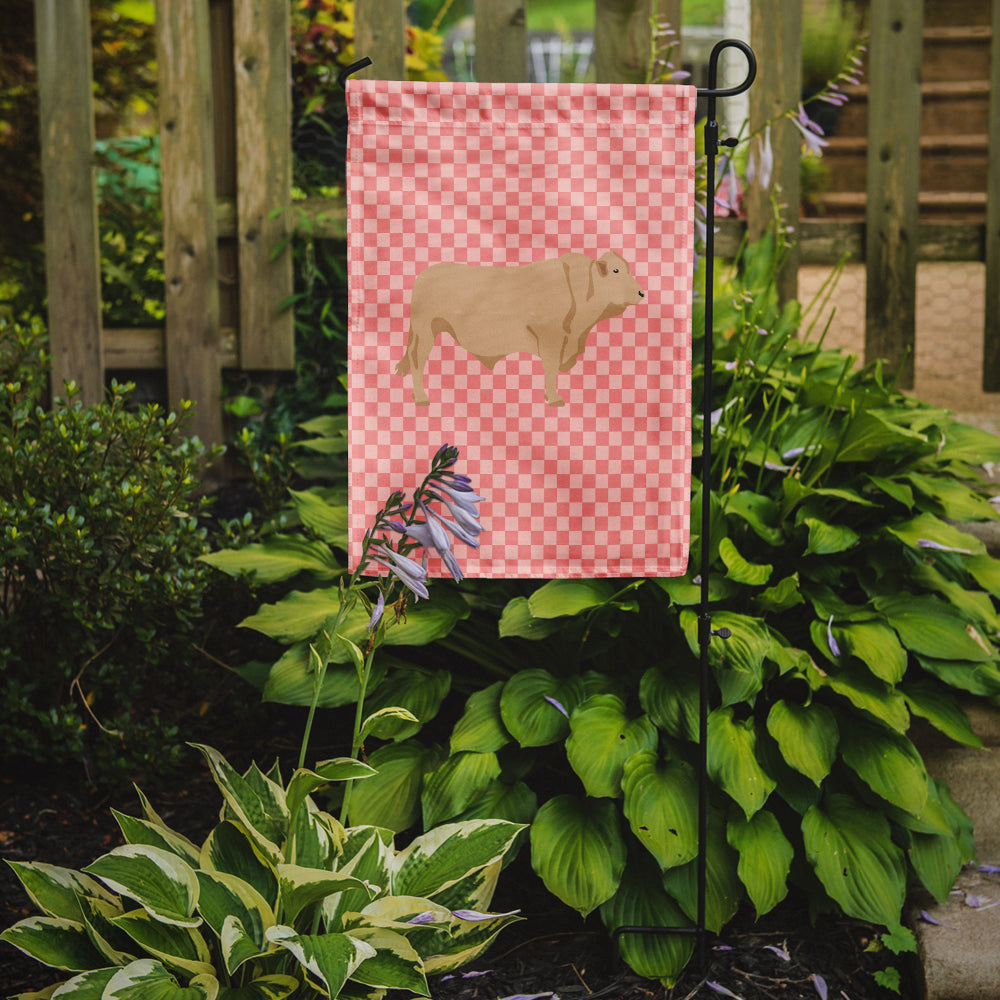 Charolais Cow Pink Check Flag Garden Size