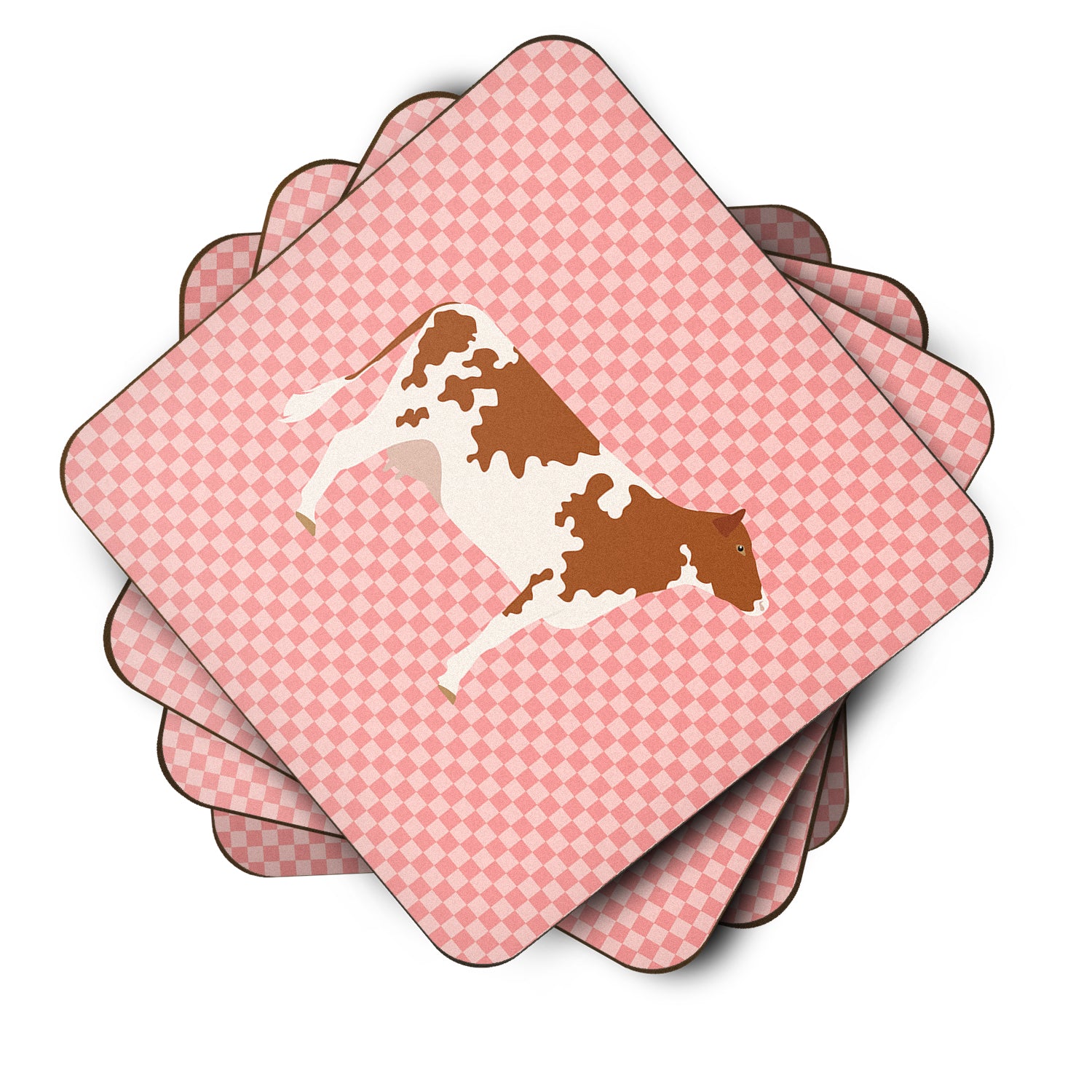 Ayrshire Cow Pink Check Foam Coaster Set of 4 BB7827FC - the-store.com