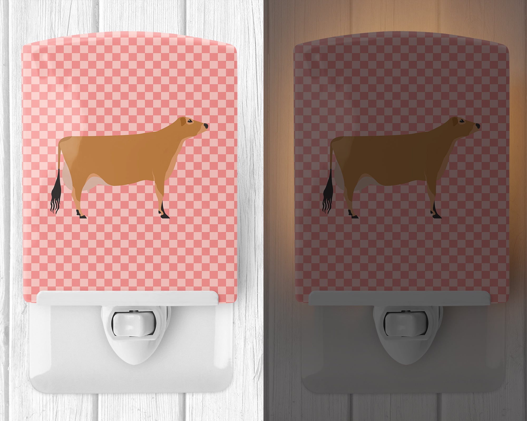 Jersey Cow Pink Check Ceramic Night Light BB7829CNL - the-store.com