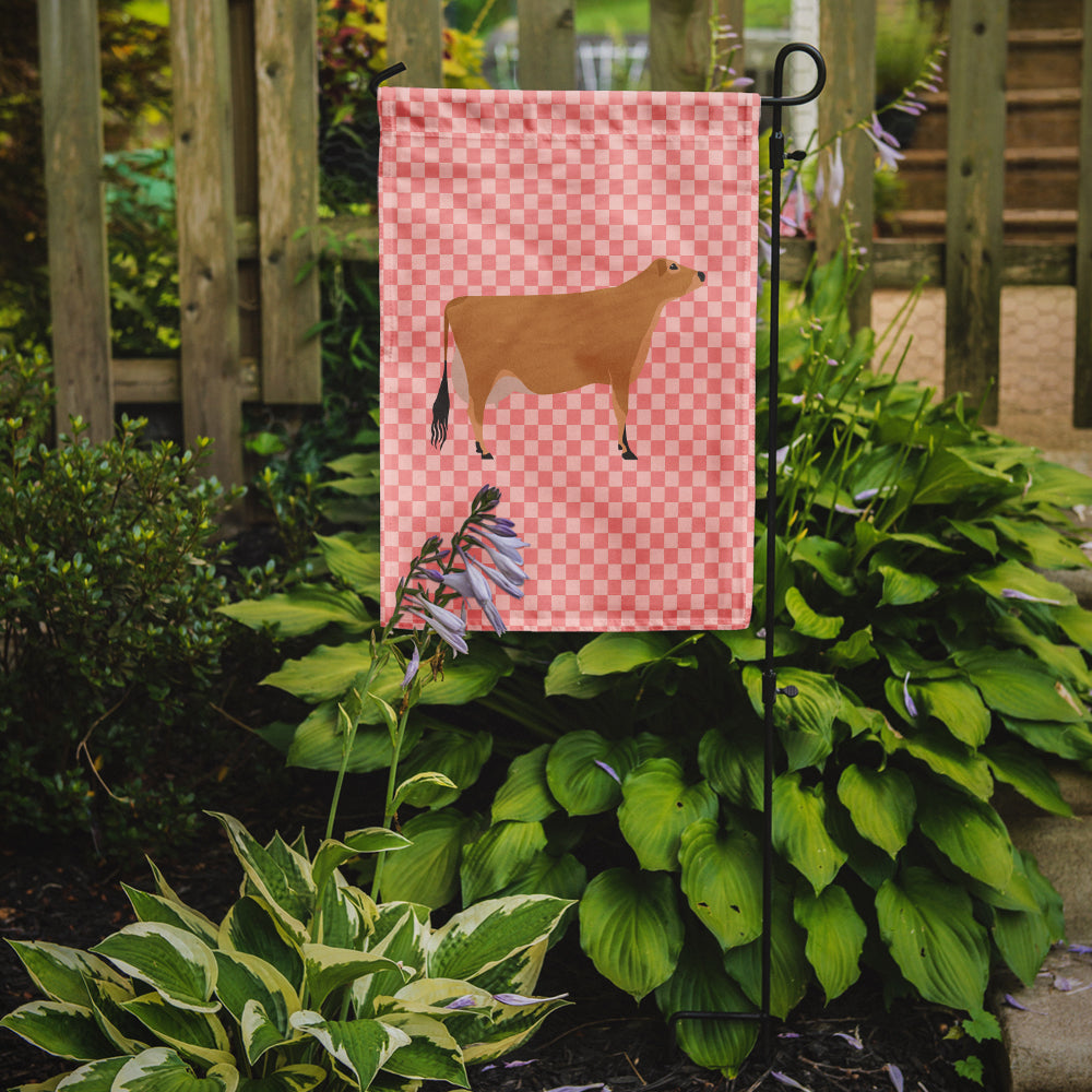 Jersey Cow Pink Check Flag Garden Size