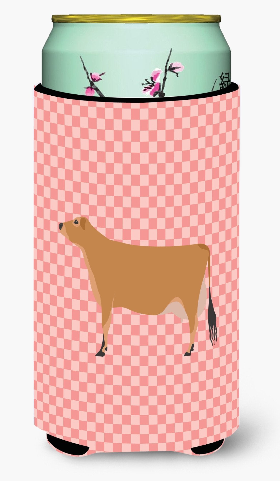 Jersey Cow Pink Check Tall Boy Beverage Insulator Hugger BB7829TBC by Caroline's Treasures