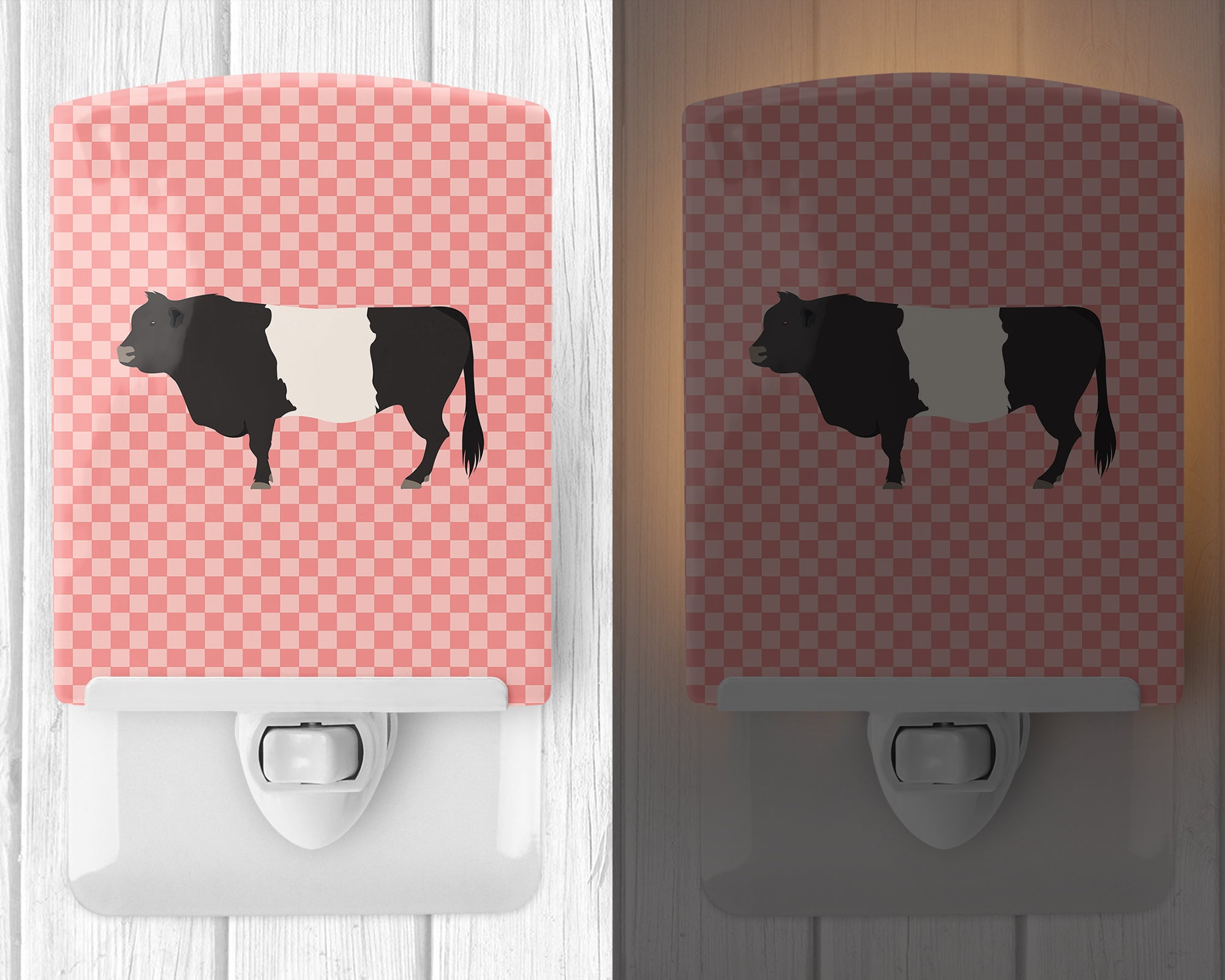Belted Galloway Cow Pink Check Ceramic Night Light BB7831CNL - the-store.com