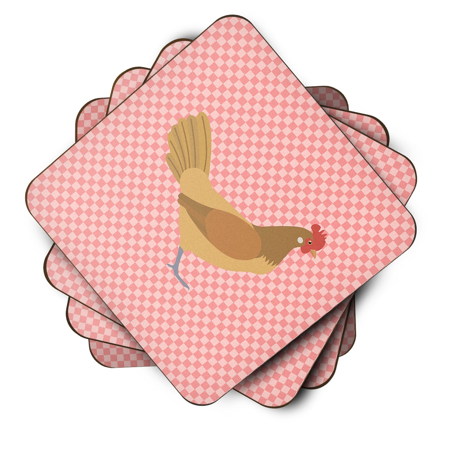 Frisian Friesian Chicken Pink Check Foam Coaster Set of 4 BB7832FC - the-store.com