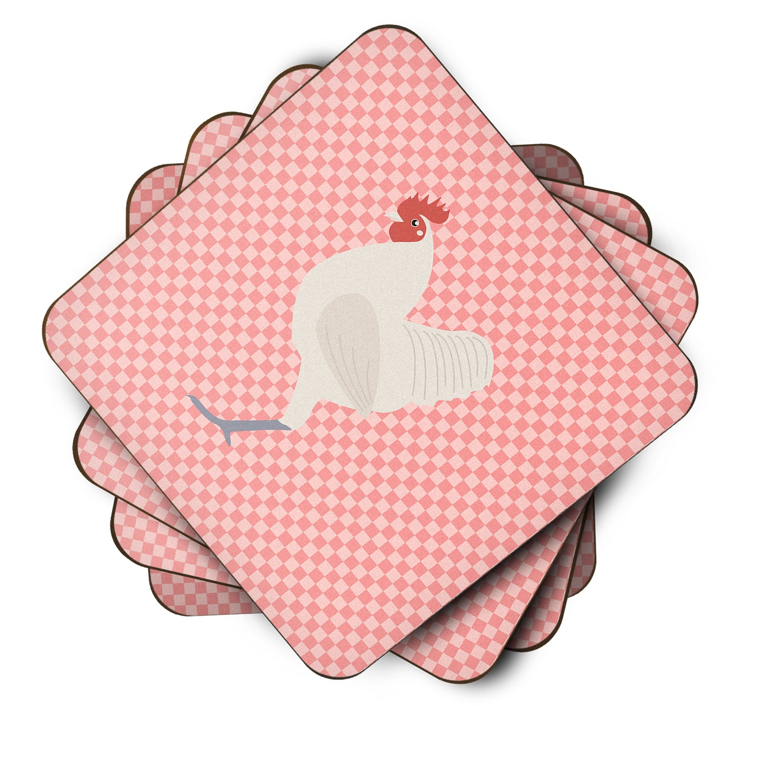 German Langshan Chicken Pink Check Foam Coaster Set of 4 BB7837FC - the-store.com