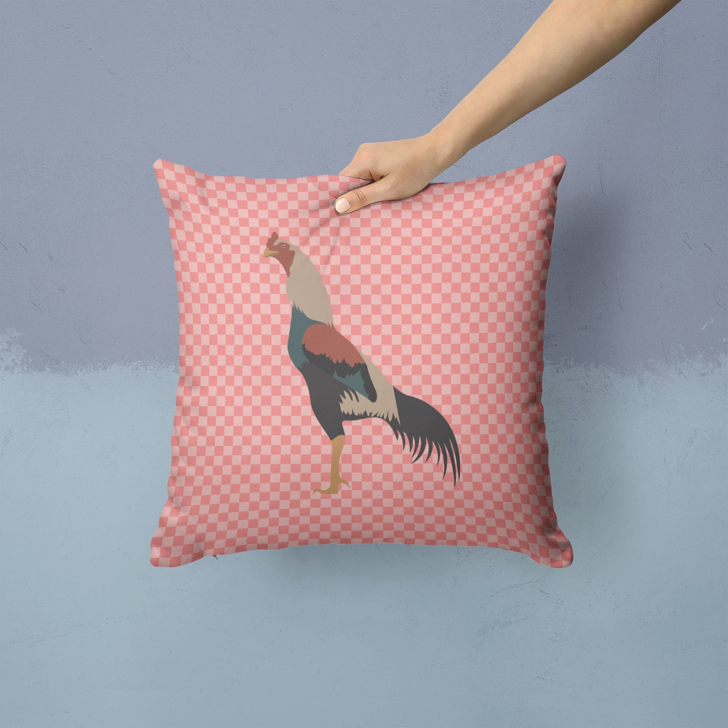 Kulang Chicken Pink Check Fabric Decorative Pillow BB7838PW1414 - the-store.com