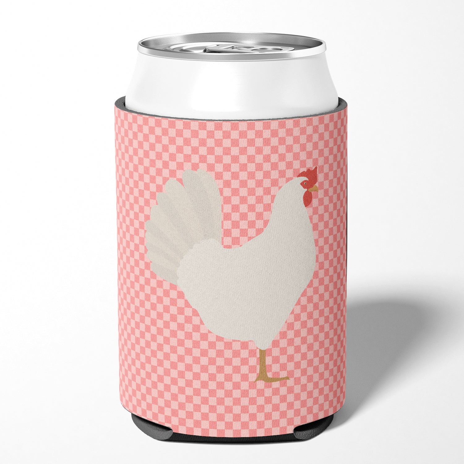 Leghorn Chicken Pink Check Can or Bottle Hugger BB7840CC