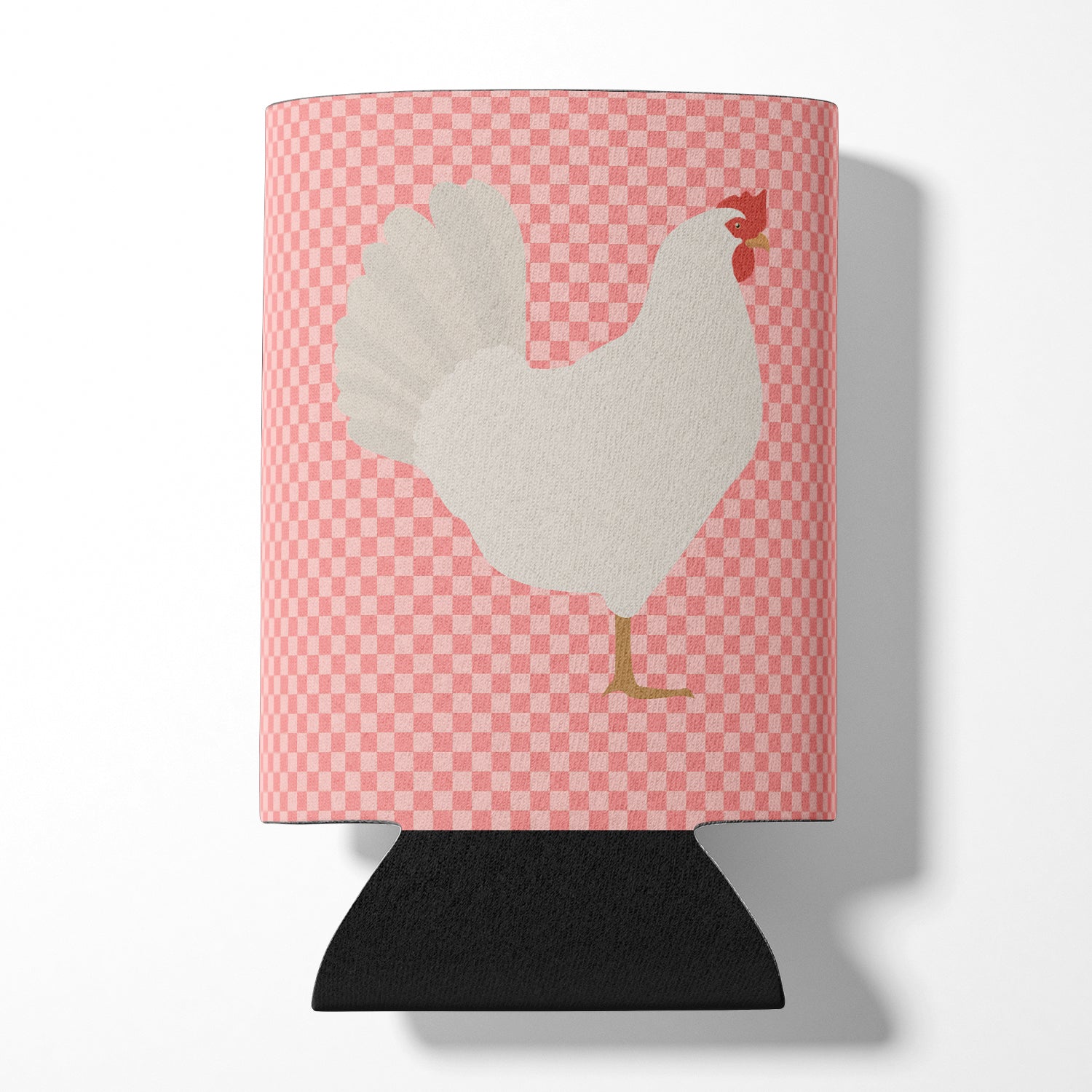 Leghorn Chicken Pink Check Can or Bottle Hugger BB7840CC