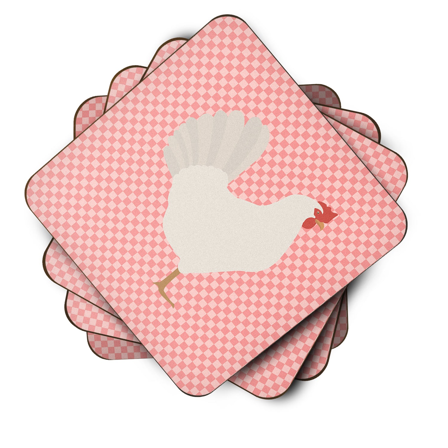 Leghorn Chicken Pink Check Foam Coaster Set of 4 BB7840FC - the-store.com