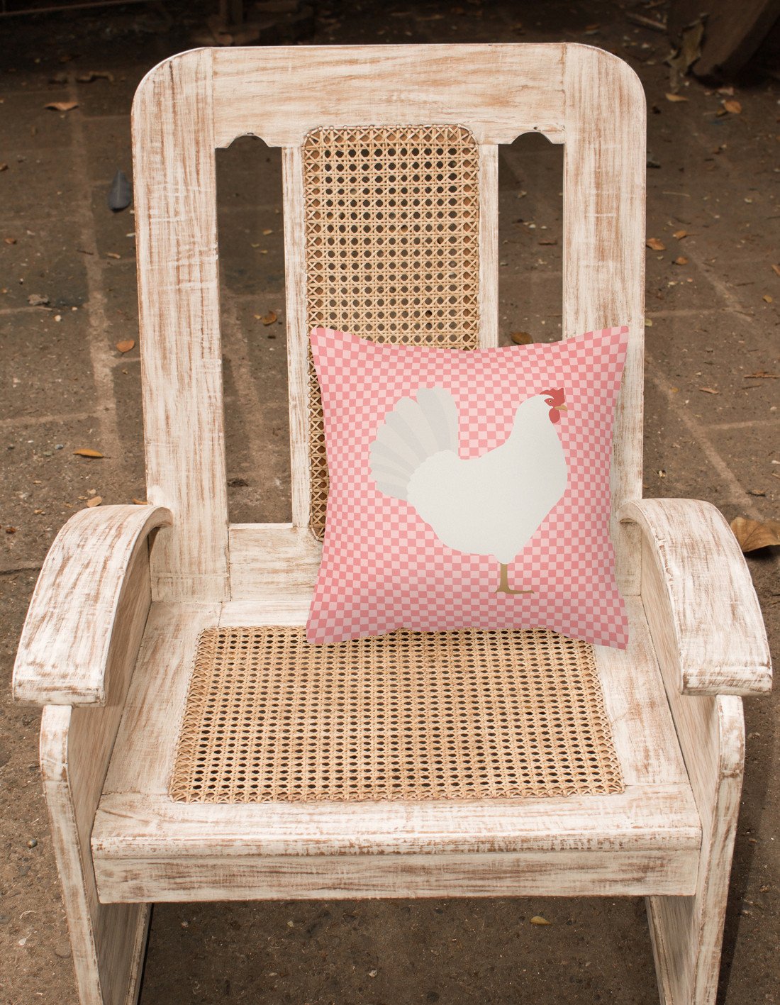 Leghorn Chicken Pink Check Fabric Decorative Pillow BB7840PW1818 by Caroline's Treasures