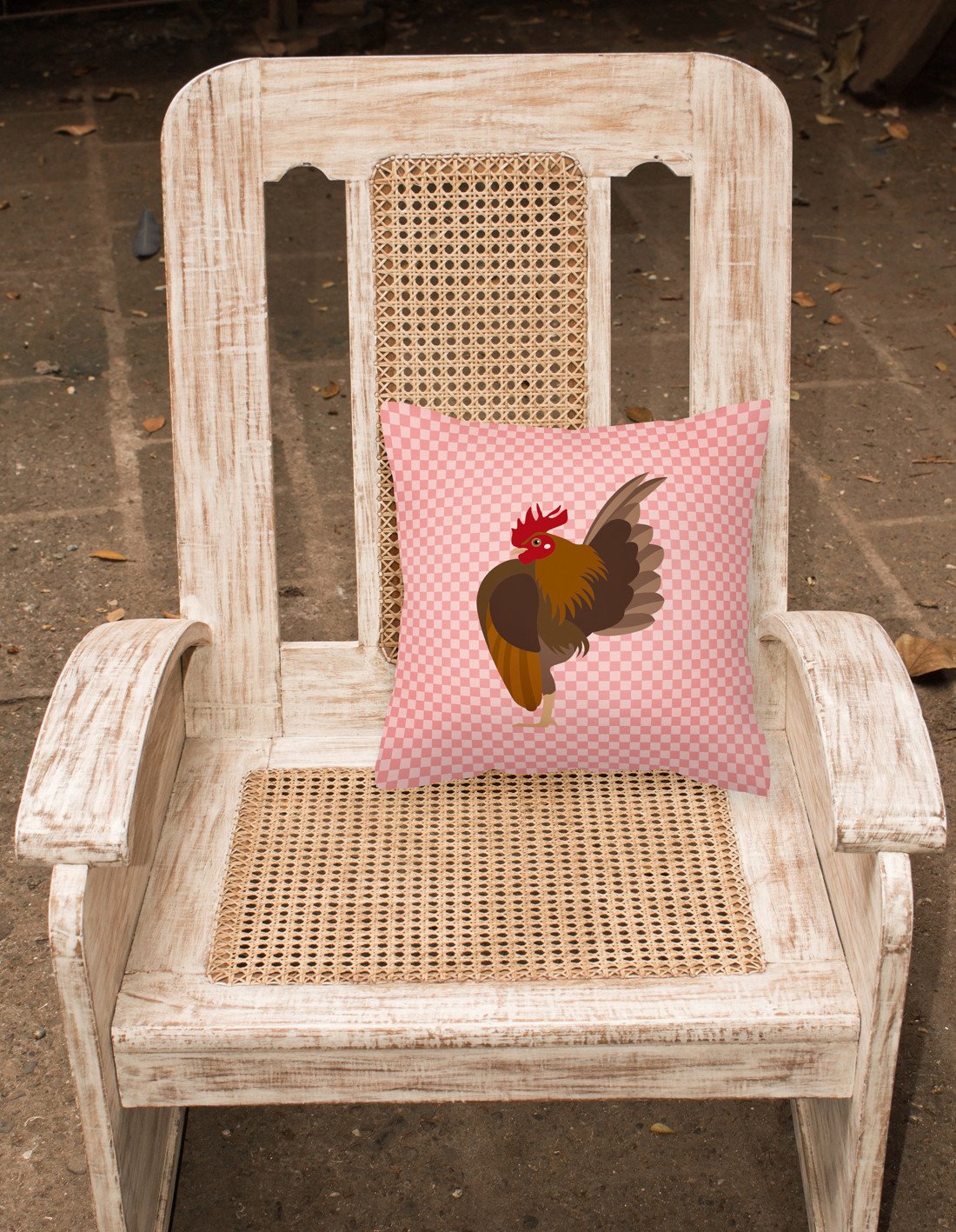 Malaysian Serama Chicken Pink Check Fabric Decorative Pillow BB7842PW1818 by Caroline's Treasures
