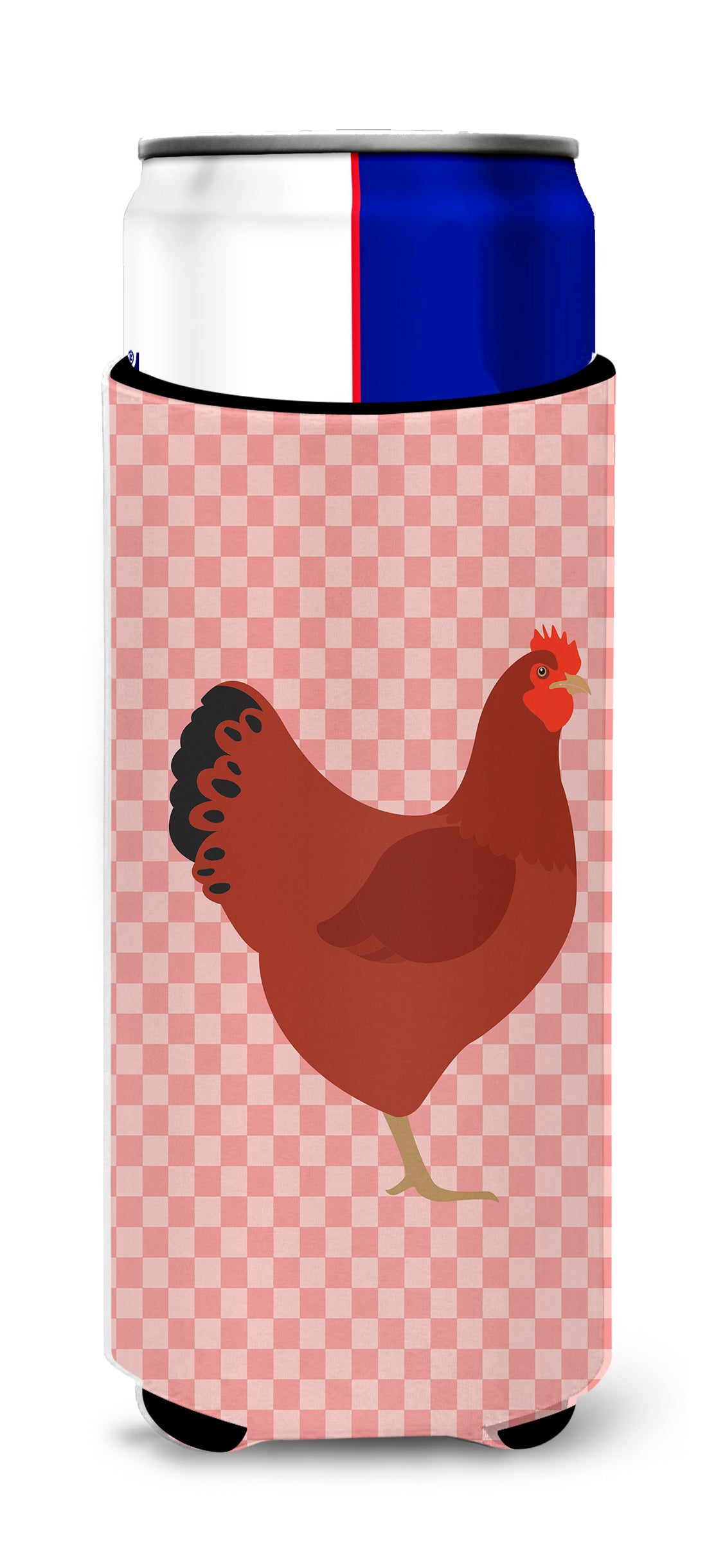 New Hampshire Red Chicken Pink Check  Ultra Hugger for slim cans