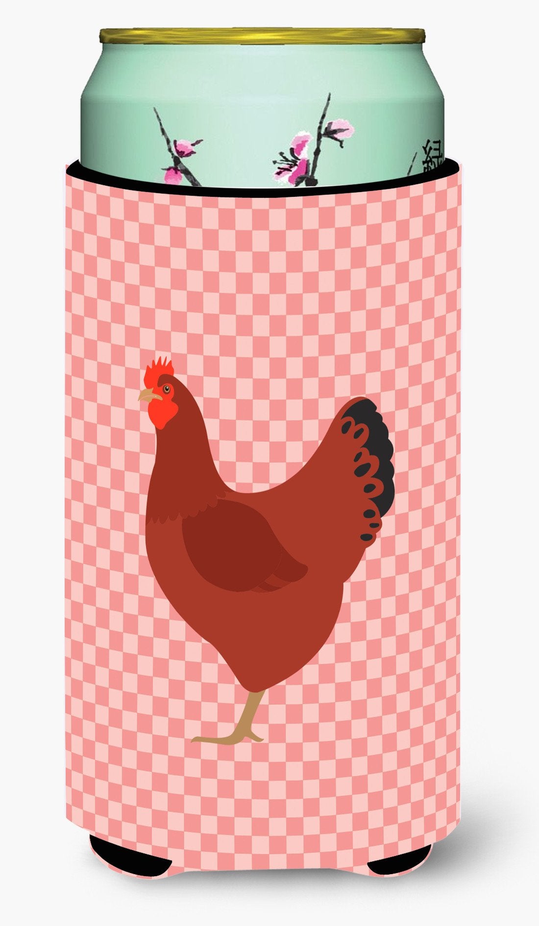 New Hampshire Red Chicken Pink Check Tall Boy Beverage Insulator Hugger BB7843TBC by Caroline's Treasures