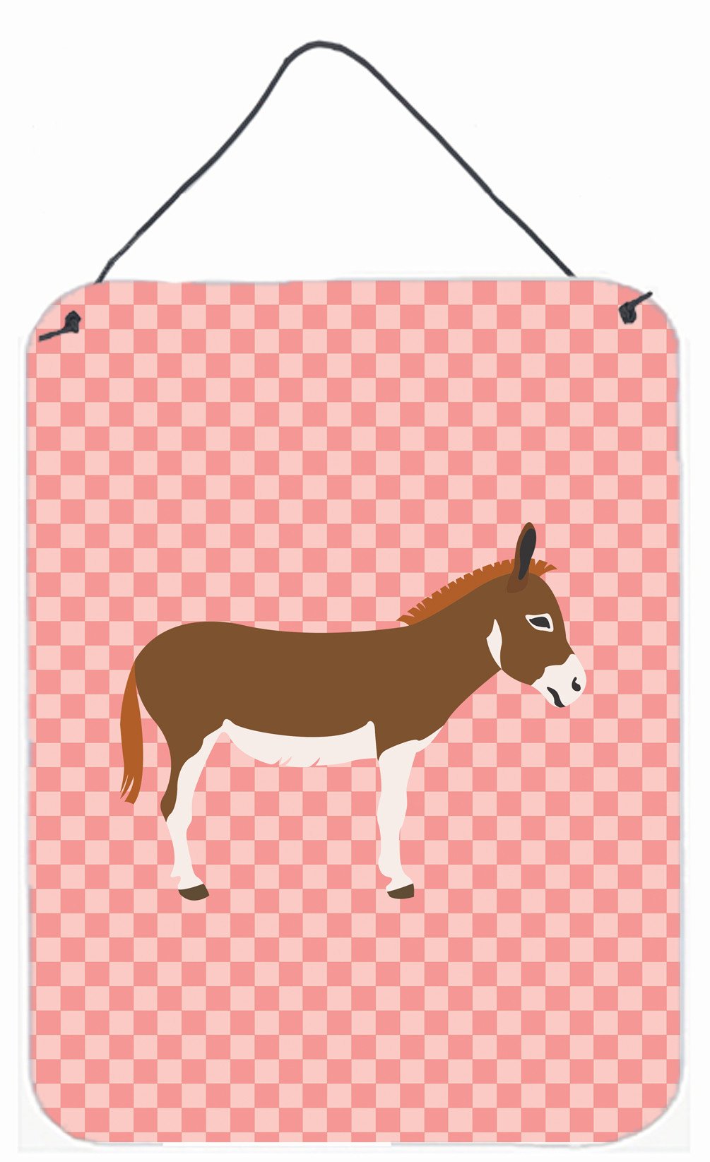 Miniature Mediterranian Donkey Pink Check Wall or Door Hanging Prints BB7847DS1216 by Caroline's Treasures