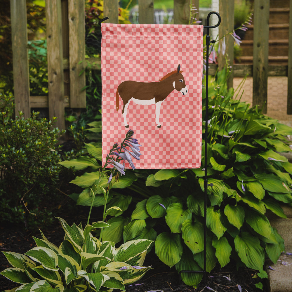 Miniature Mediterranian Donkey Pink Check Flag Garden Size