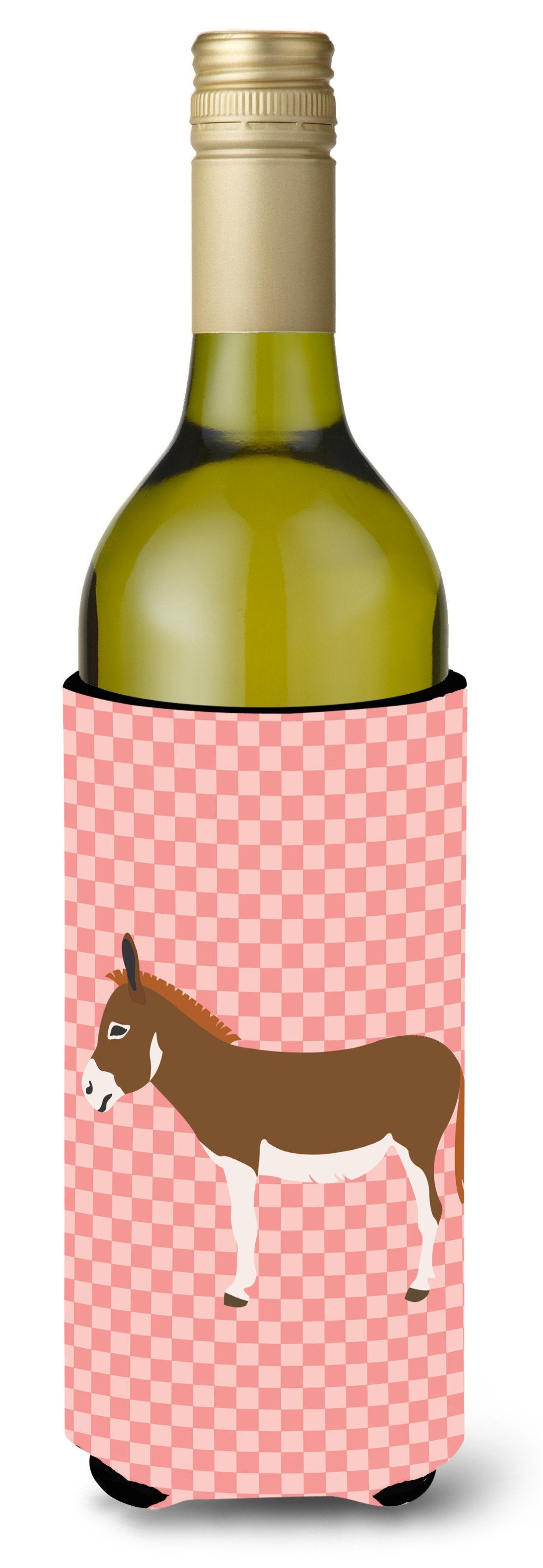 Miniature Mediterranian Donkey Pink Check Wine Bottle Beverge Insulator Hugger BB7847LITERK by Caroline's Treasures