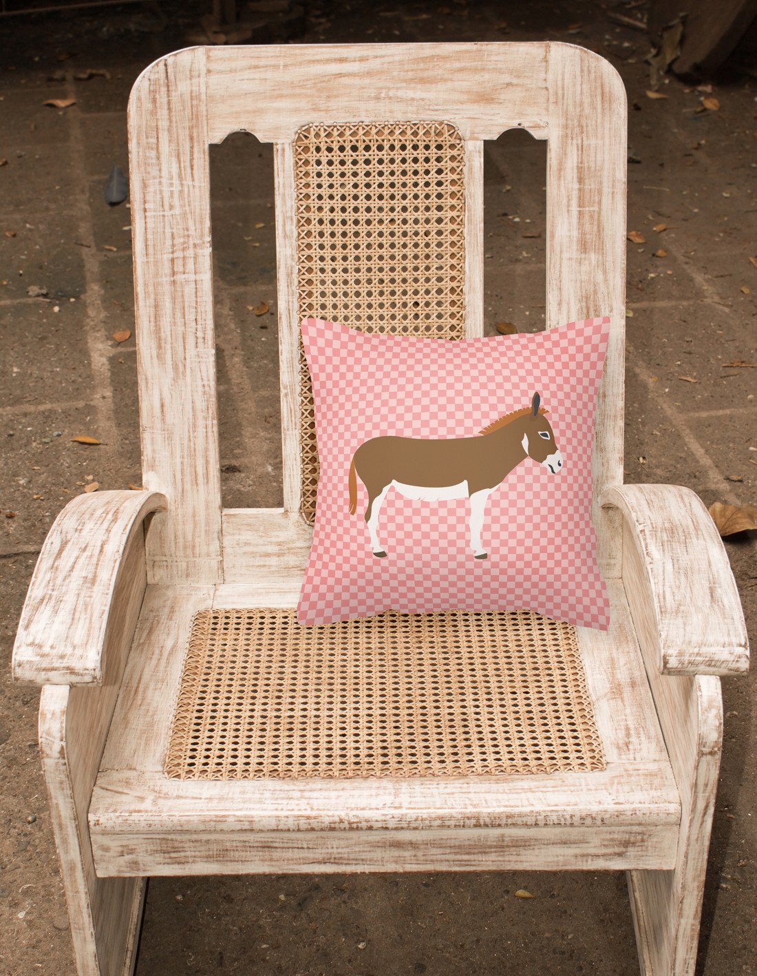 Miniature Mediterranian Donkey Pink Check Fabric Decorative Pillow BB7847PW1818 by Caroline's Treasures