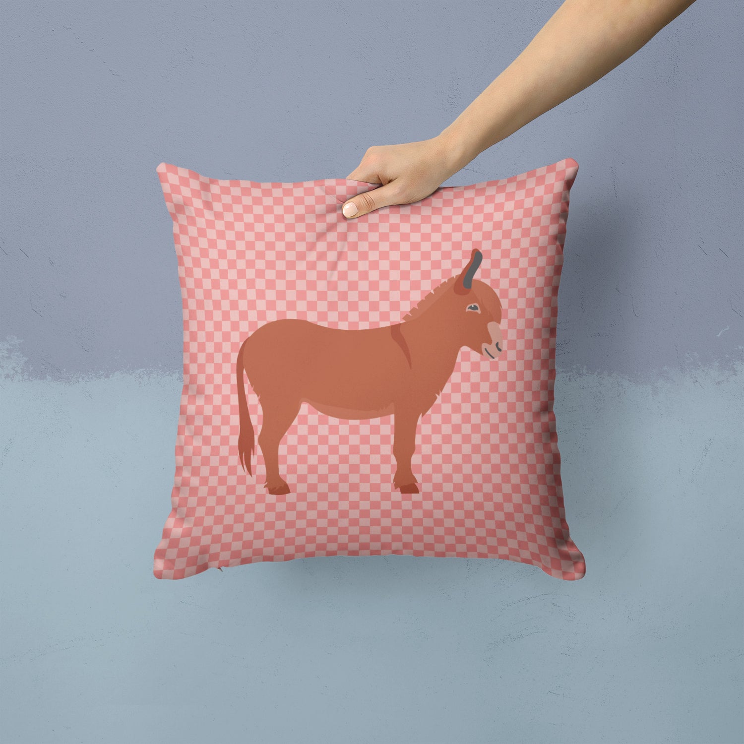 Irish Donkey Pink Check Fabric Decorative Pillow BB7848PW1414 - the-store.com
