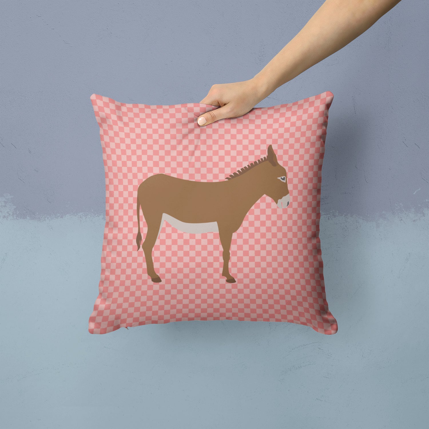 Cotentin Donkey Pink Check Fabric Decorative Pillow BB7849PW1414 - the-store.com