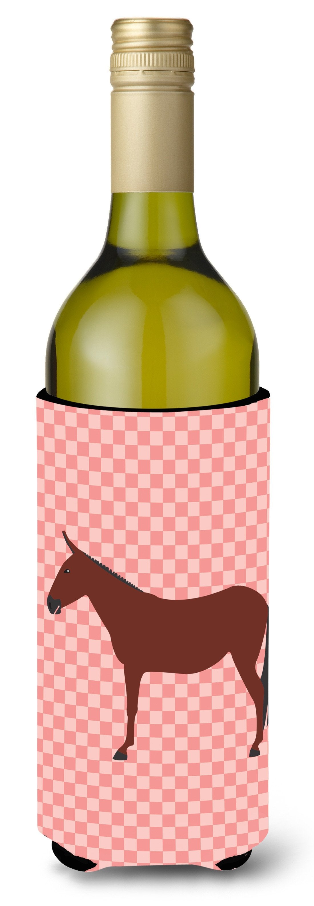 Hinny Horse Donkey Pink Check Wine Bottle Beverge Insulator Hugger BB7850LITERK by Caroline's Treasures