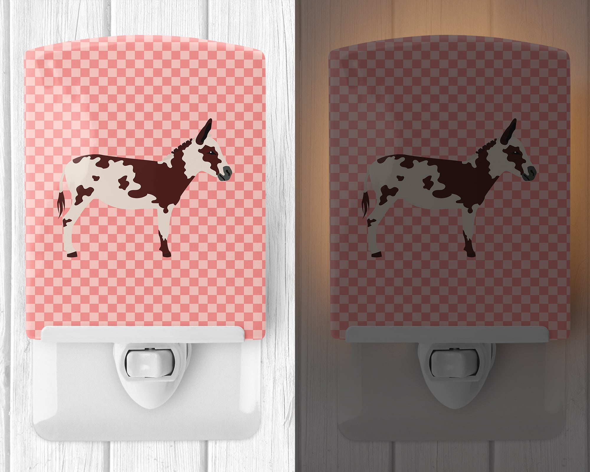 American Spotted Donkey Pink Check Ceramic Night Light BB7851CNL - the-store.com