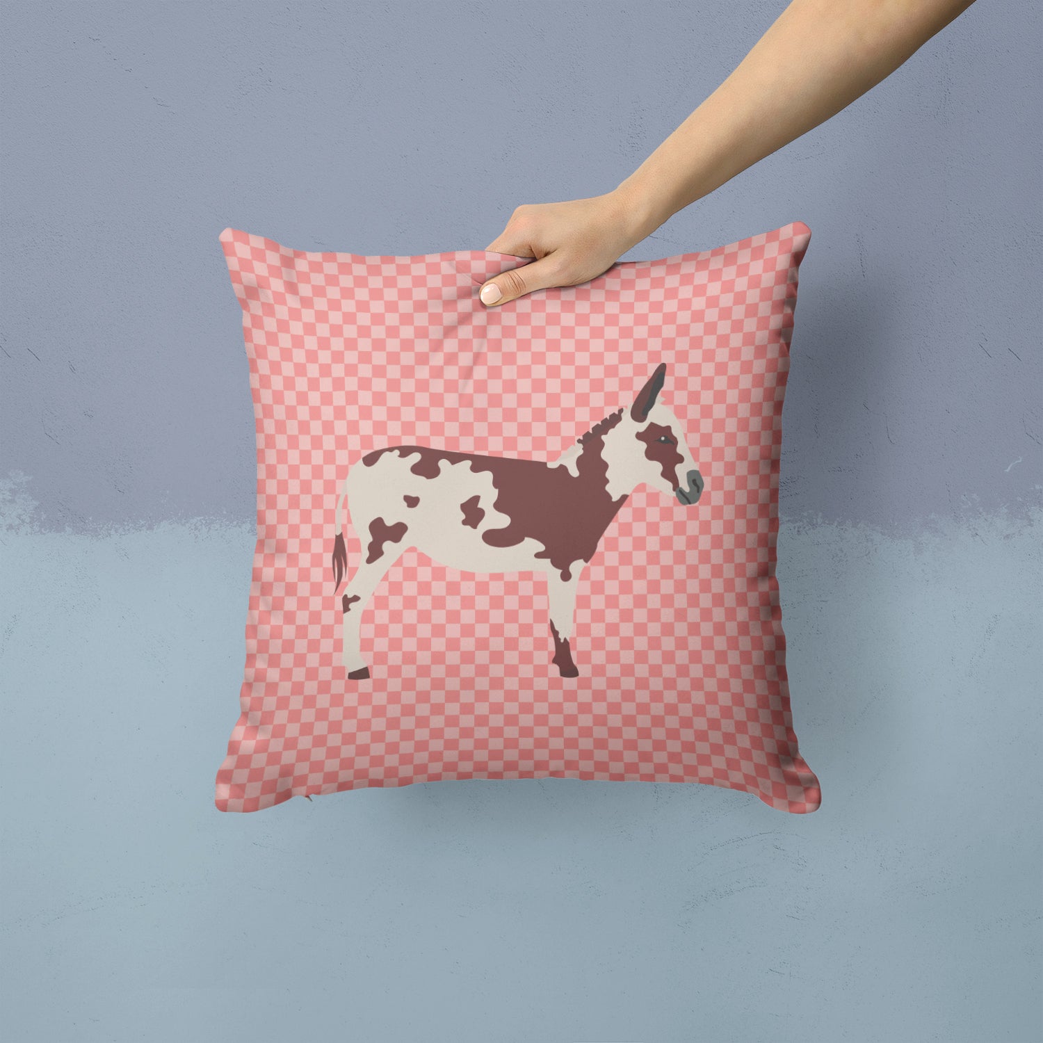 American Spotted Donkey Pink Check Fabric Decorative Pillow BB7851PW1414 - the-store.com