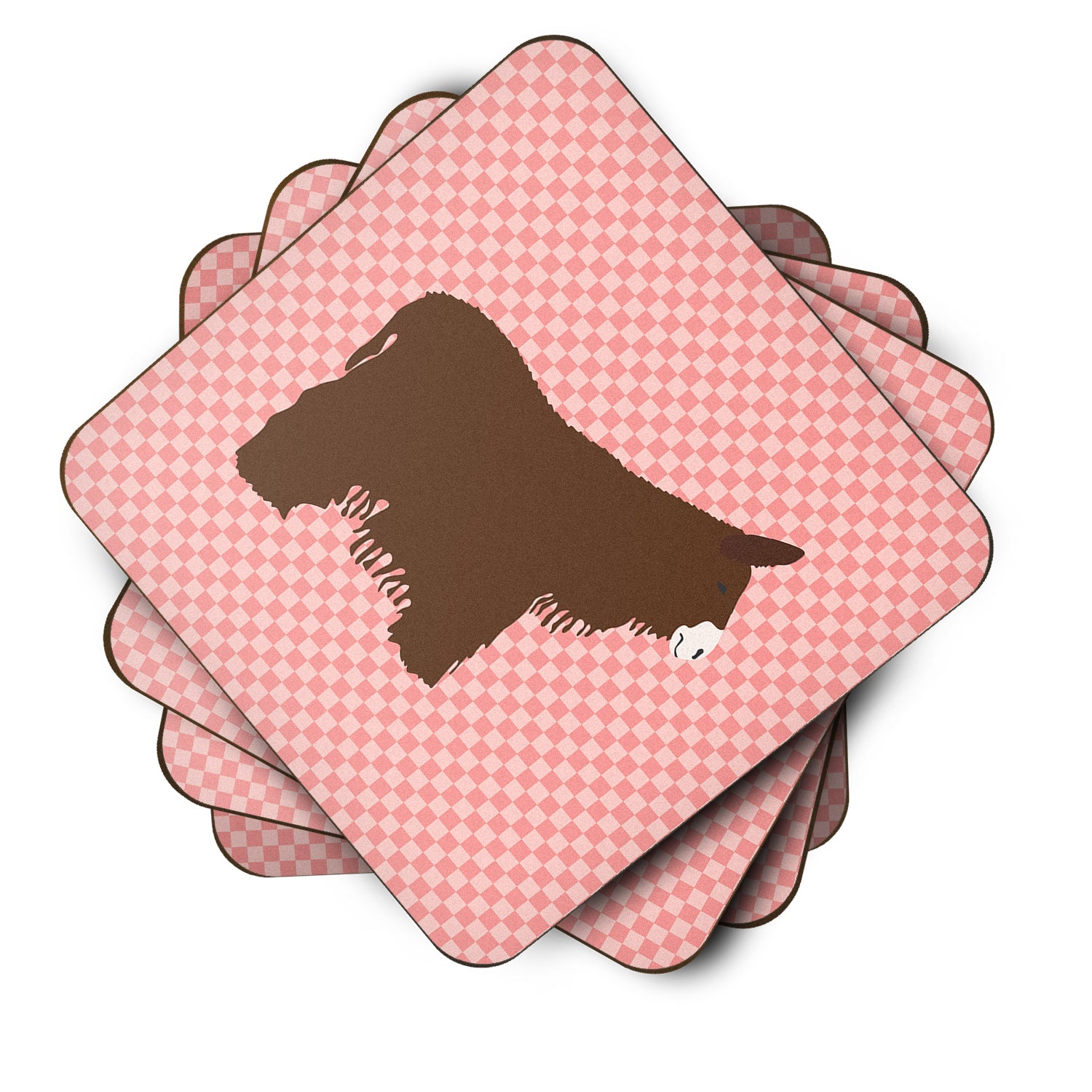 Poitou Poiteuin Donkey Pink Check Foam Coaster Set of 4 BB7852FC - the-store.com