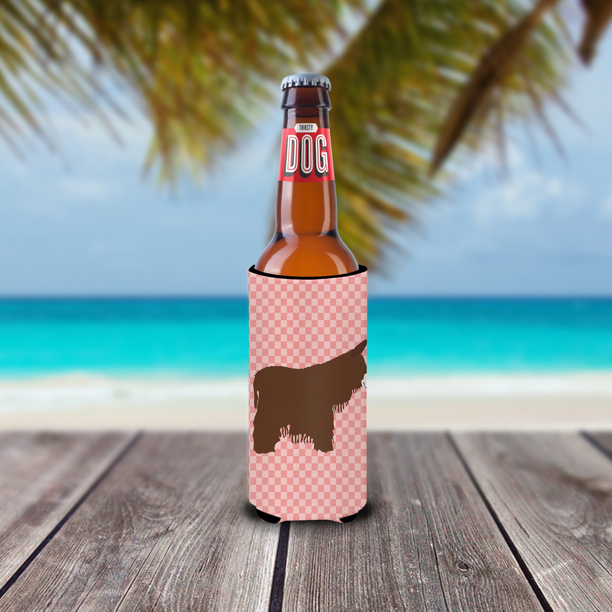 Poitou Poiteuin Donkey Pink Check  Ultra Hugger for slim cans