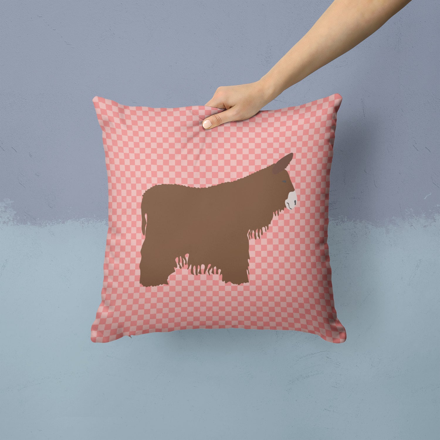Poitou Poiteuin Donkey Pink Check Fabric Decorative Pillow BB7852PW1414 - the-store.com