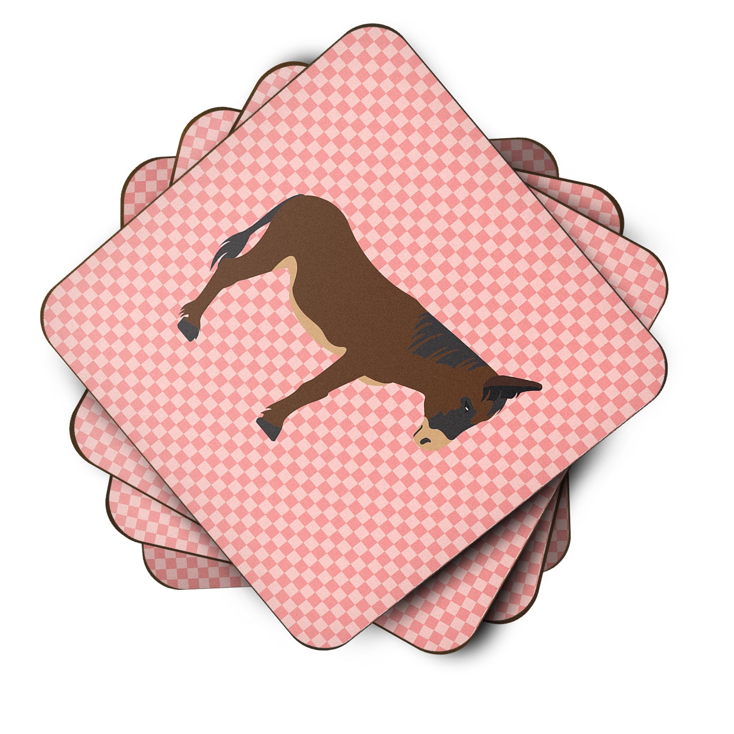 Zamorano-Leones Donkey Pink Check Foam Coaster Set of 4 BB7853FC - the-store.com