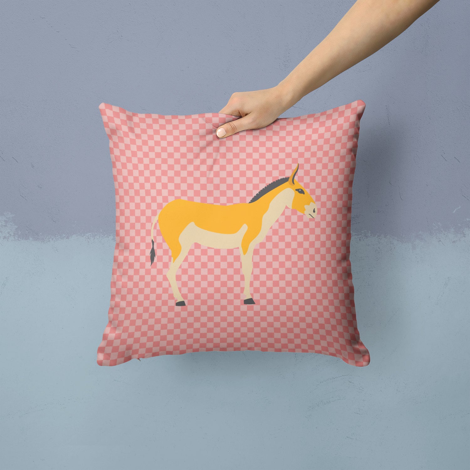 Turkmenian Kulan Donkey Pink Check Fabric Decorative Pillow BB7854PW1414 - the-store.com
