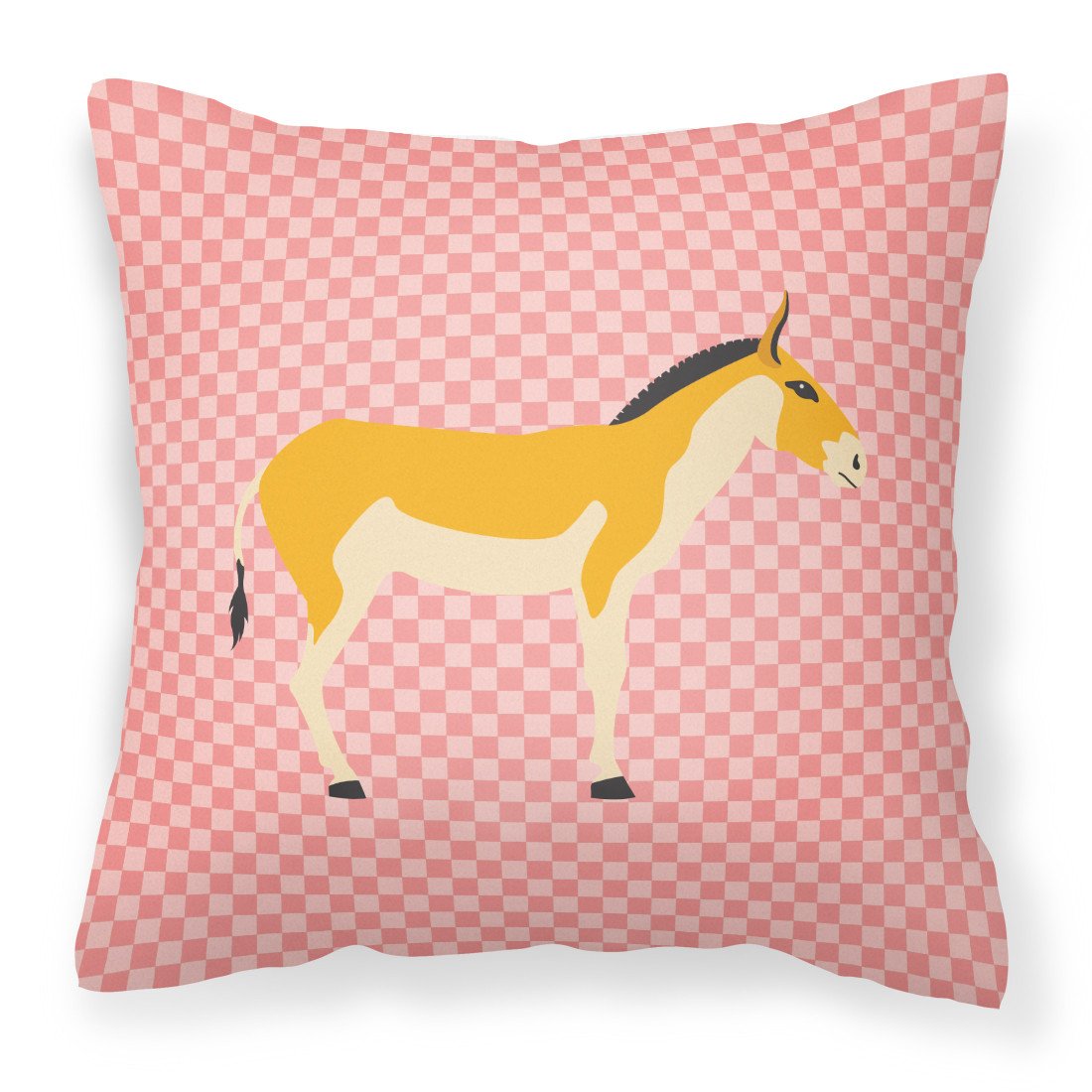 Turkmenian Kulan Donkey Pink Check Fabric Decorative Pillow BB7854PW1818 by Caroline's Treasures
