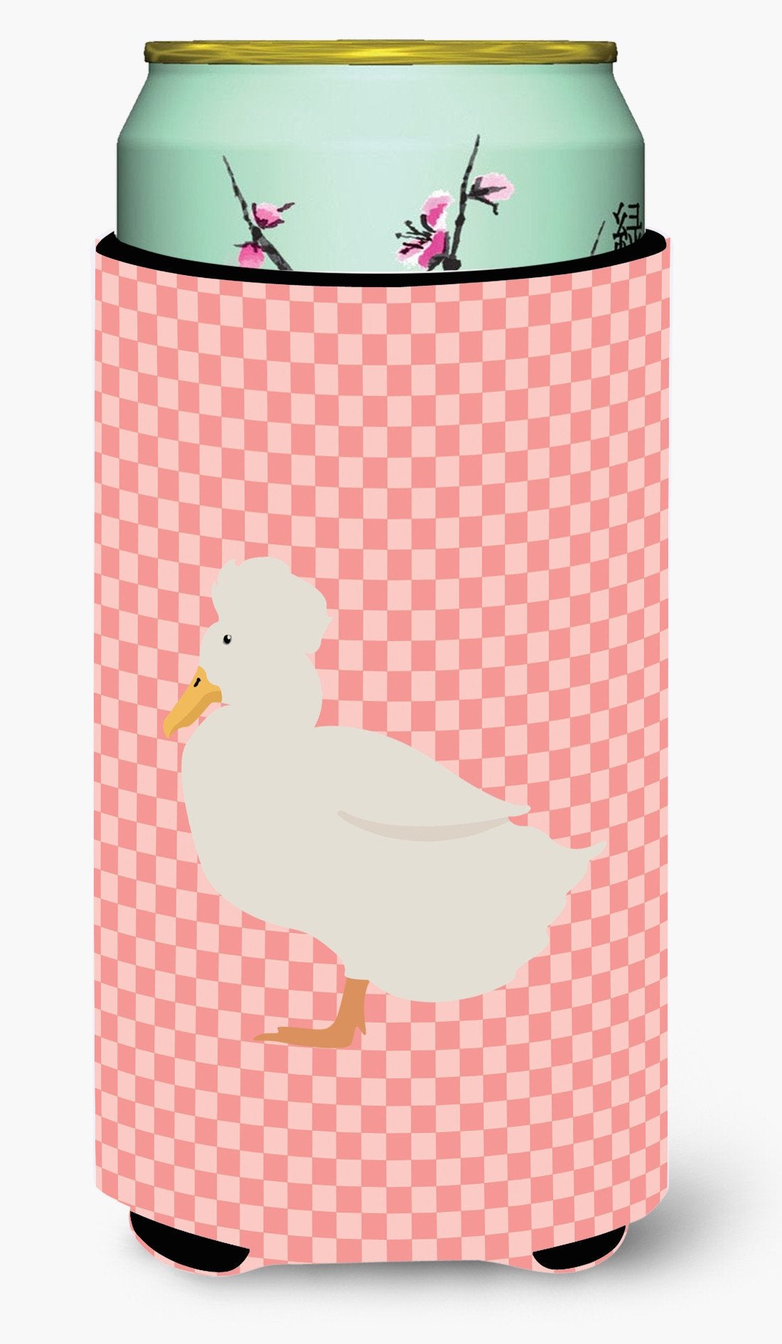 Crested Duck Pink Check Tall Boy Beverage Insulator Hugger BB7857TBC by Caroline's Treasures