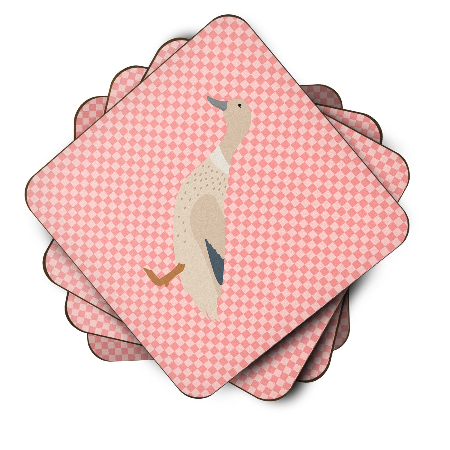 West Harlequin Duck Pink Check Foam Coaster Set of 4 BB7858FC - the-store.com