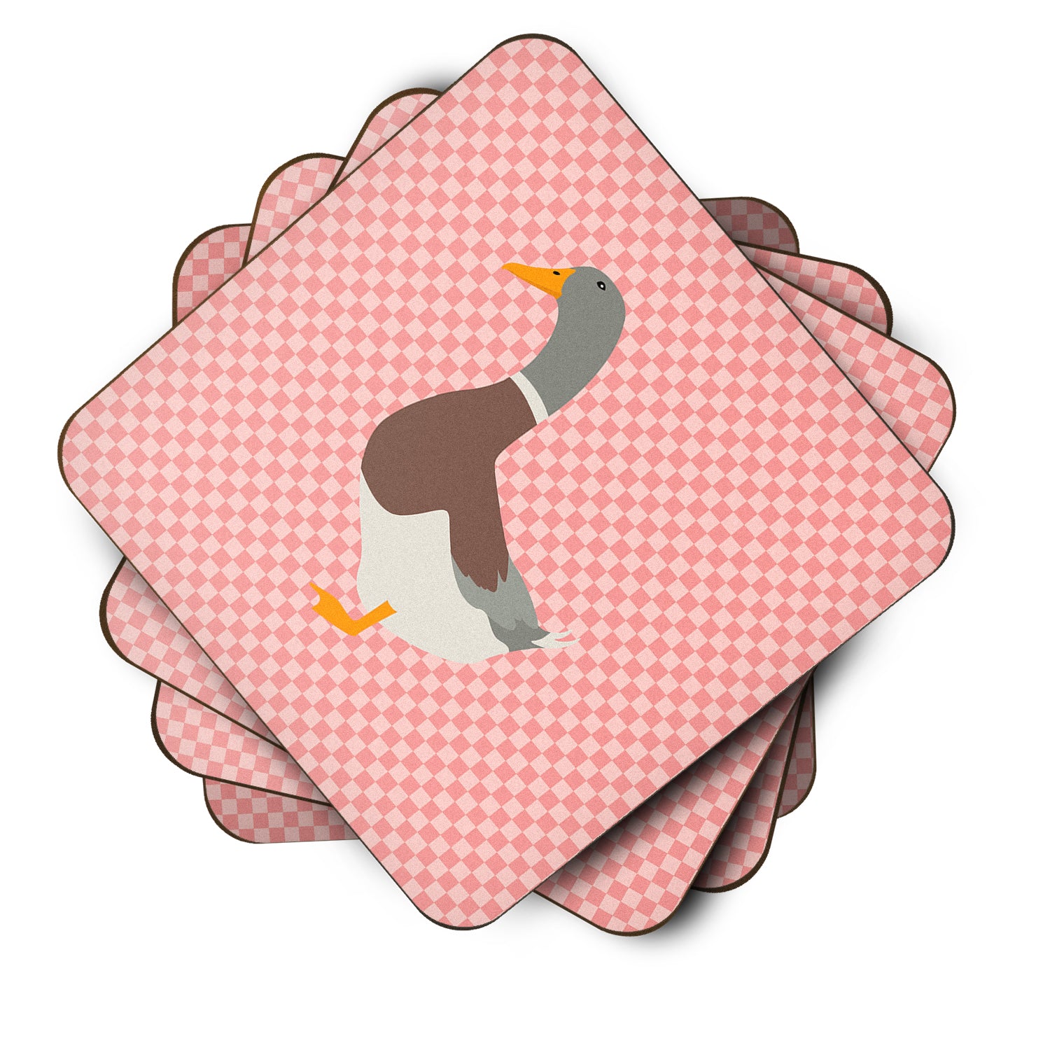 Saxony Sachsenente Duck Pink Check Foam Coaster Set of 4 BB7863FC - the-store.com