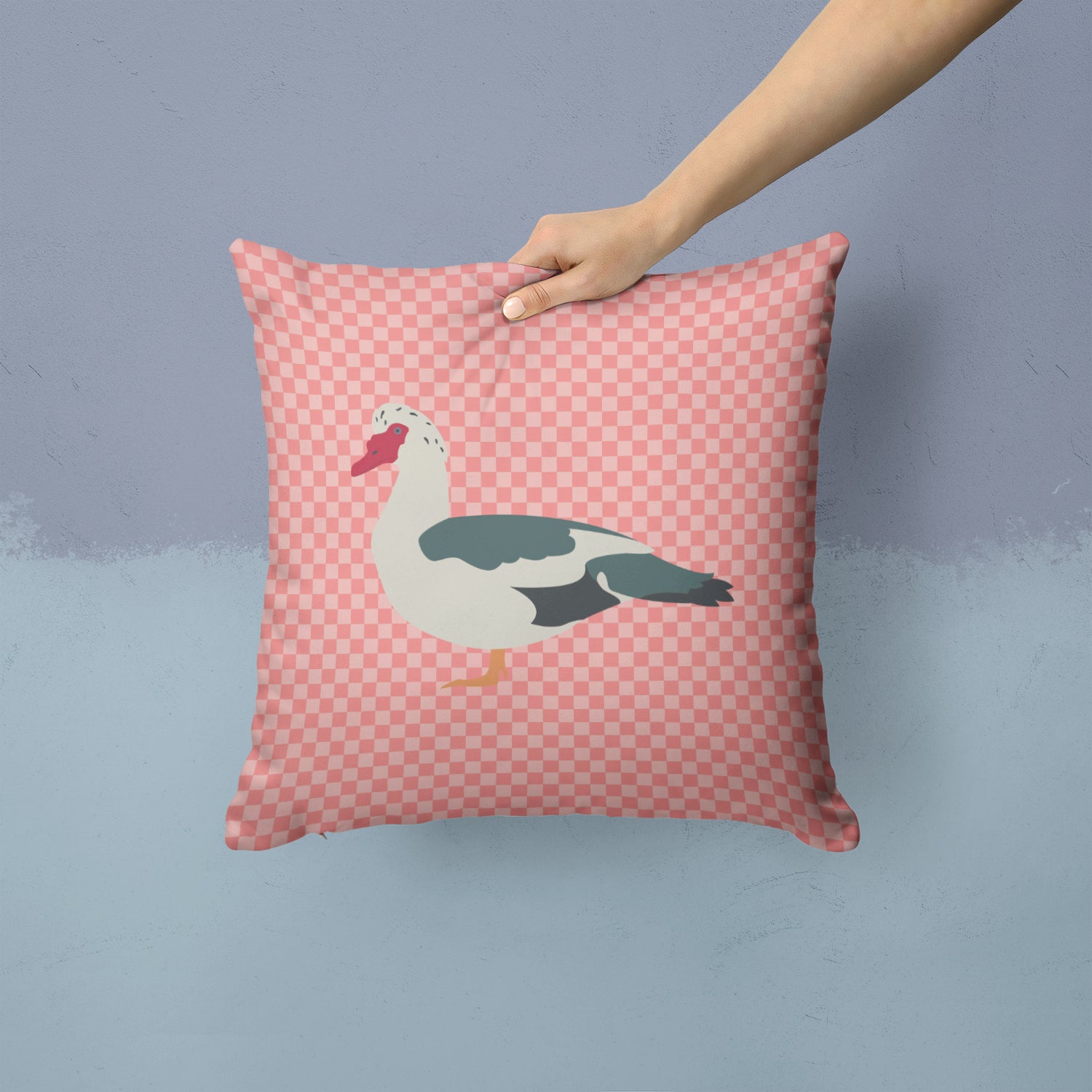 Muscovy Duck Pink Check Fabric Decorative Pillow BB7864PW1414 - the-store.com